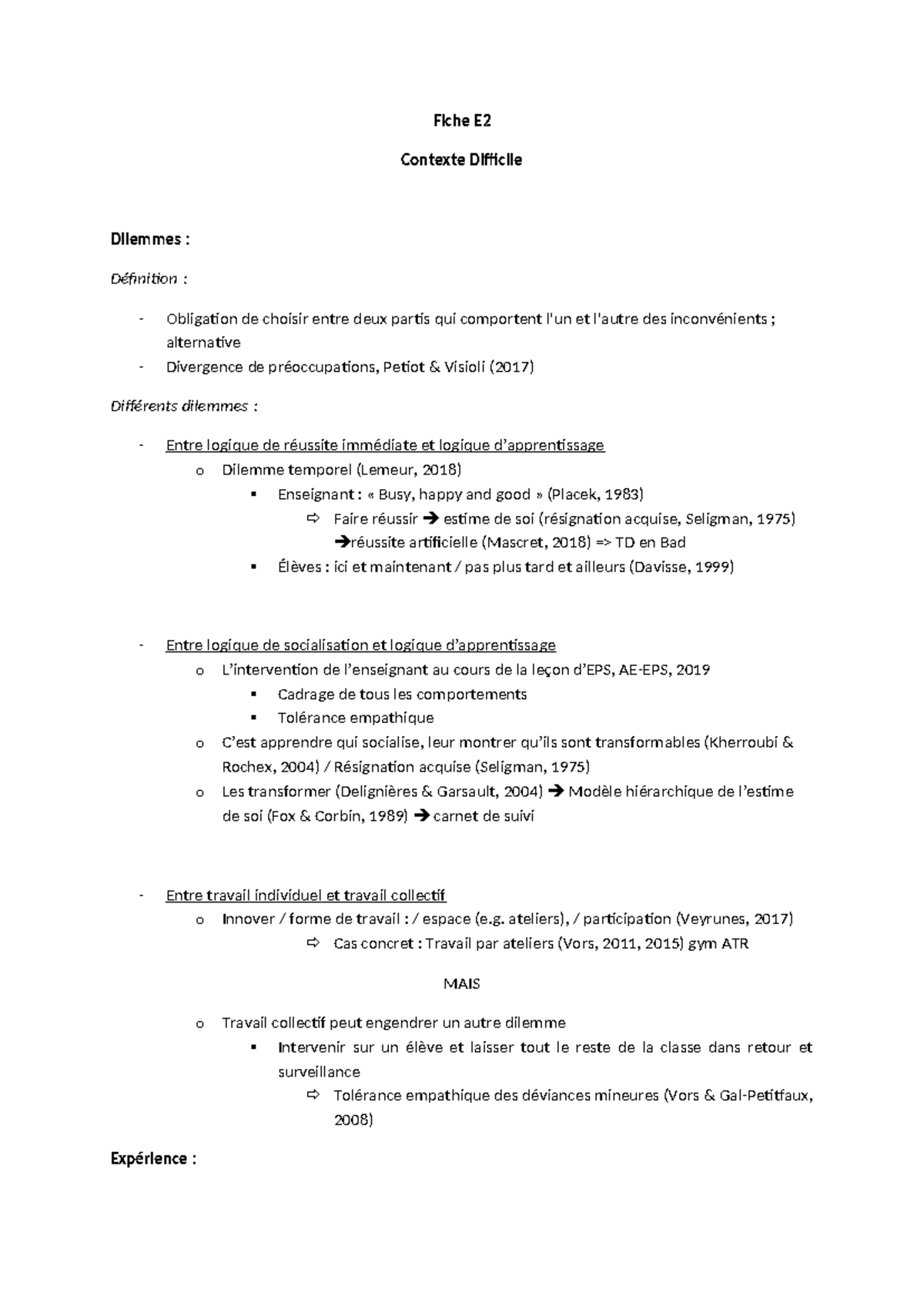 Fiche E2 - Fiche E Contexte Difficile Dilemmes : Définition ...