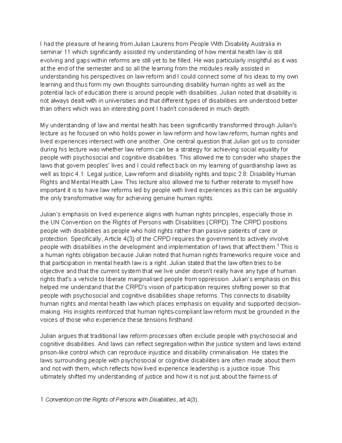 LAW + MH Reflection: Insights from Julian Laurens on Disability Rights ...