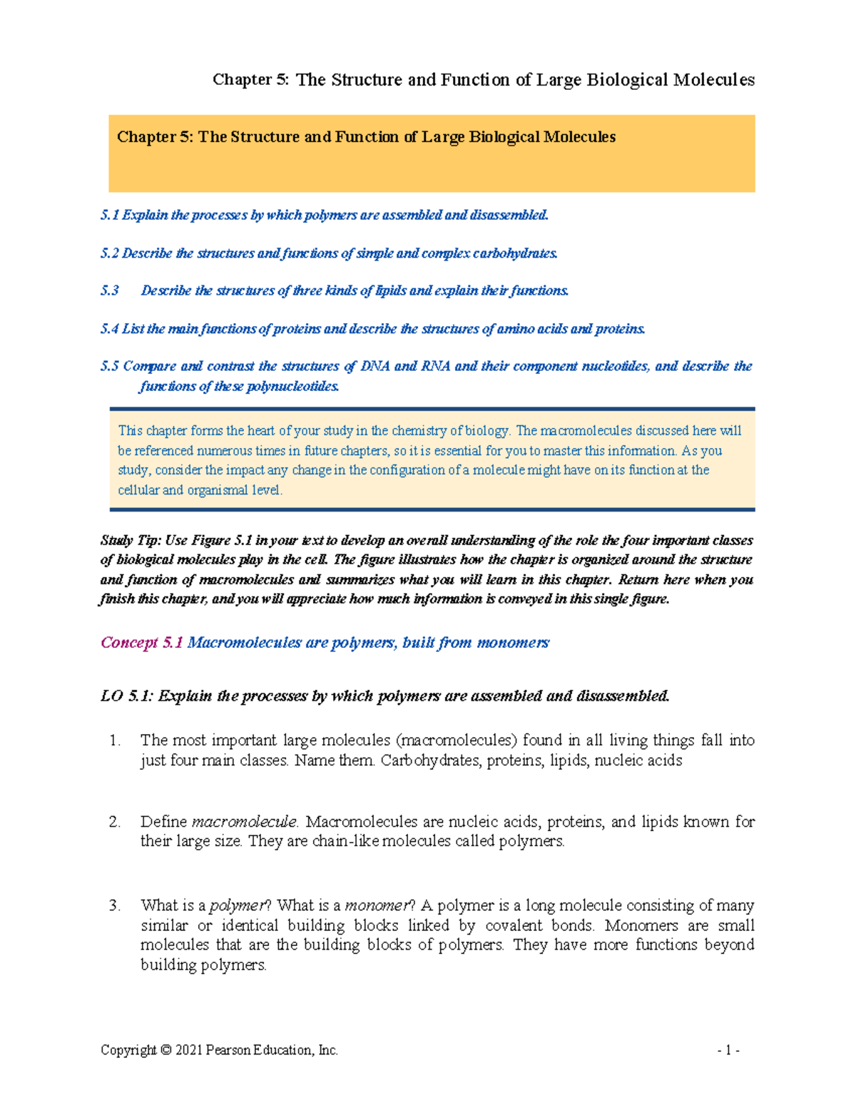 Chapter 5: Structure and Function of Biological Macromolecules (BIO101 ...