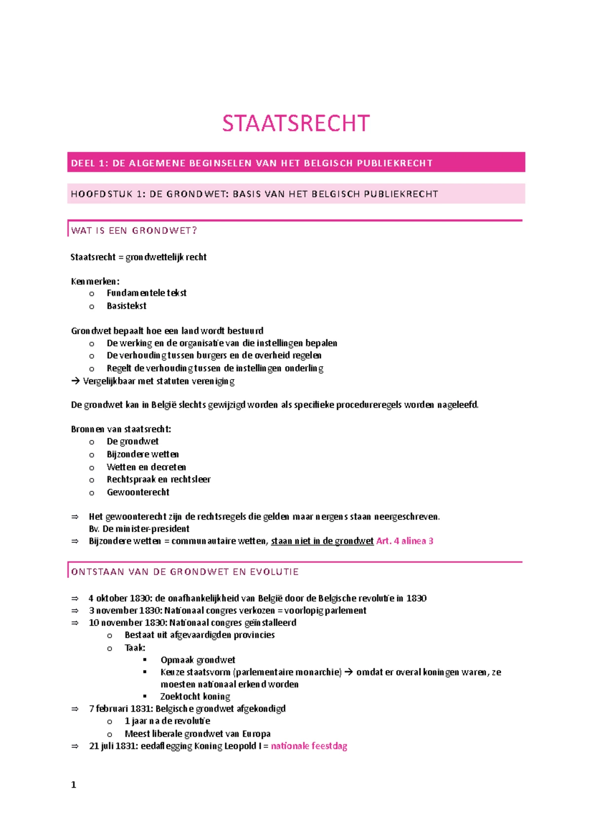 Staatsrecht Samenvatting: Basisstructuur en Evolutie van de Grondwet ...
