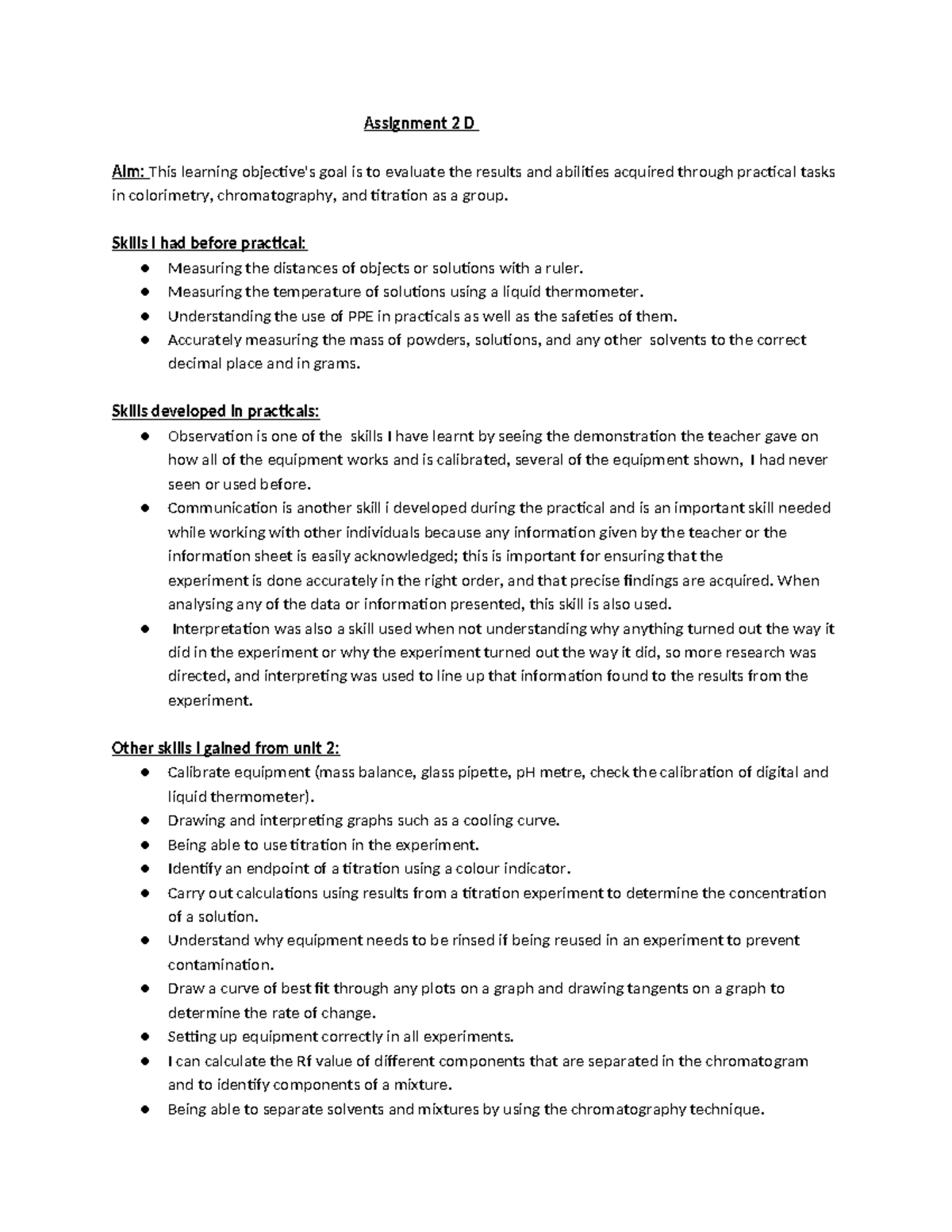 Assignment 2D: Skills Development in Colorimetry & Titration Practices ...