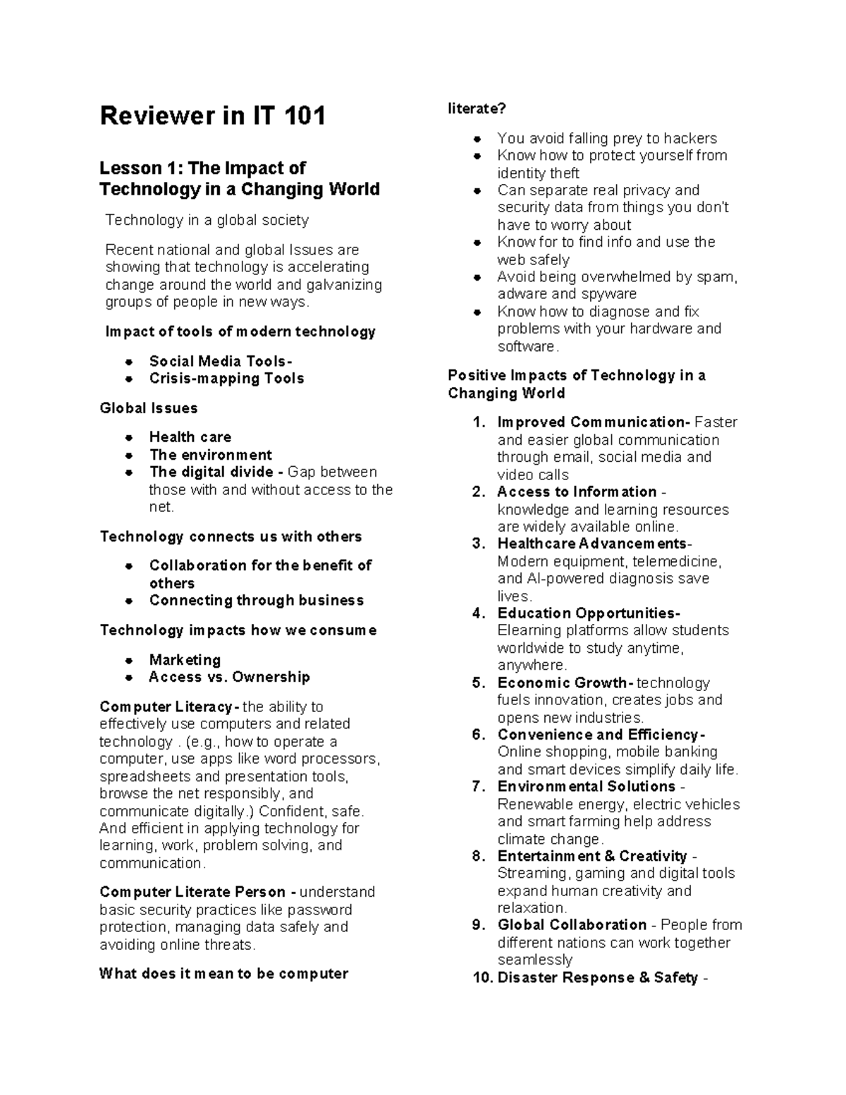IT 101 Lesson 1: The Impact of Technology in a Changing World - Studocu