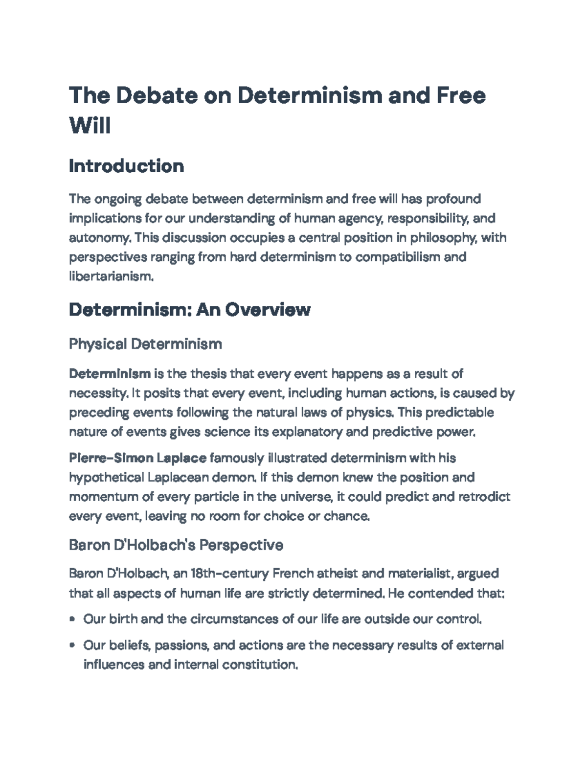 The Debate on Determinism and Free Will: Philosophical Perspectives ...