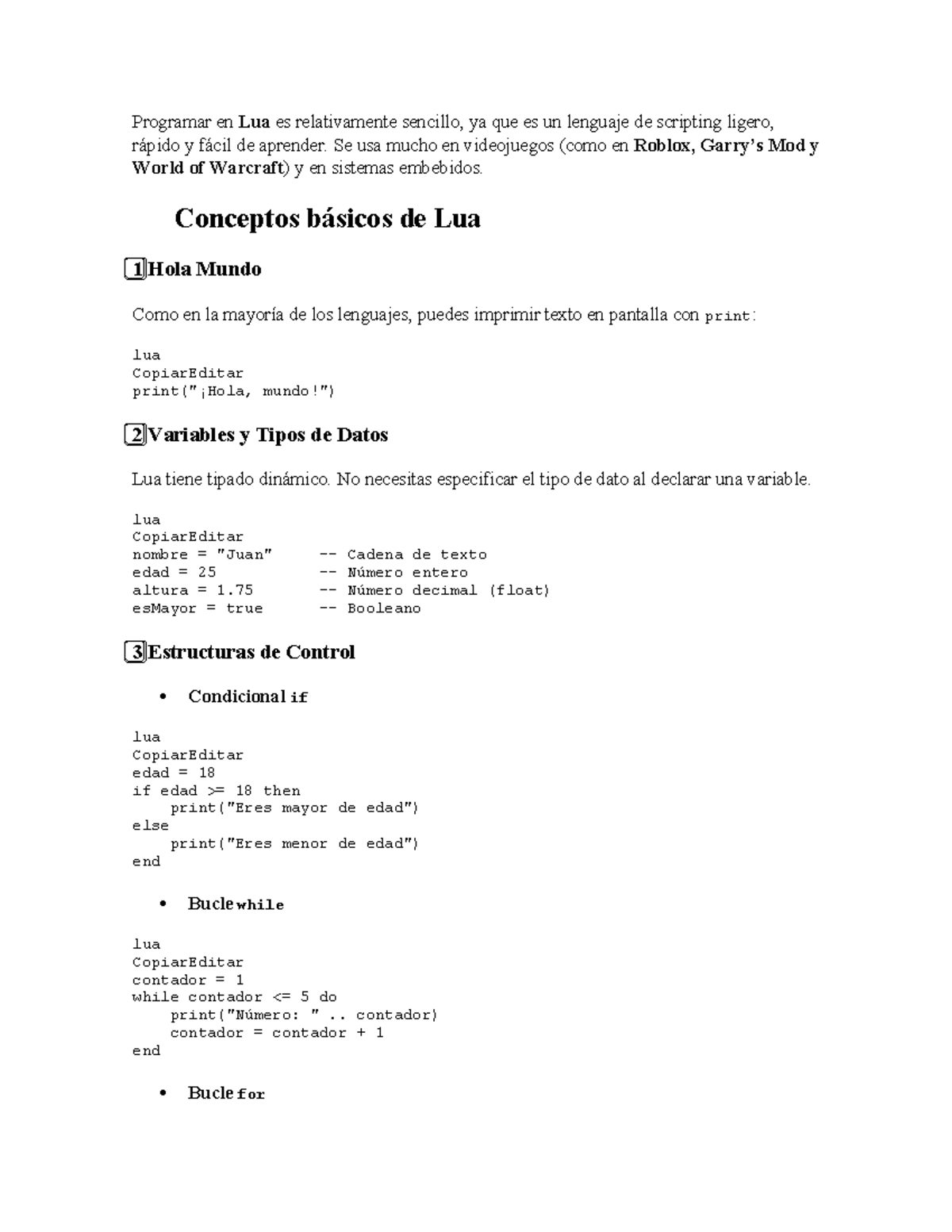 Apuntes de Programación en Lua - Conceptos Básicos y POO - Studocu