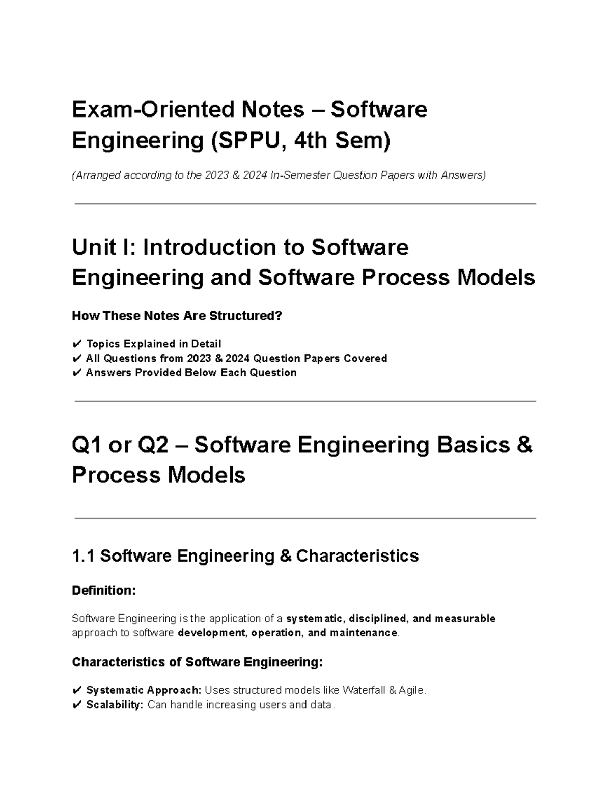 SE 4th Sem Unit 1 - Exam-Oriented Software Engineering Notes - Studocu