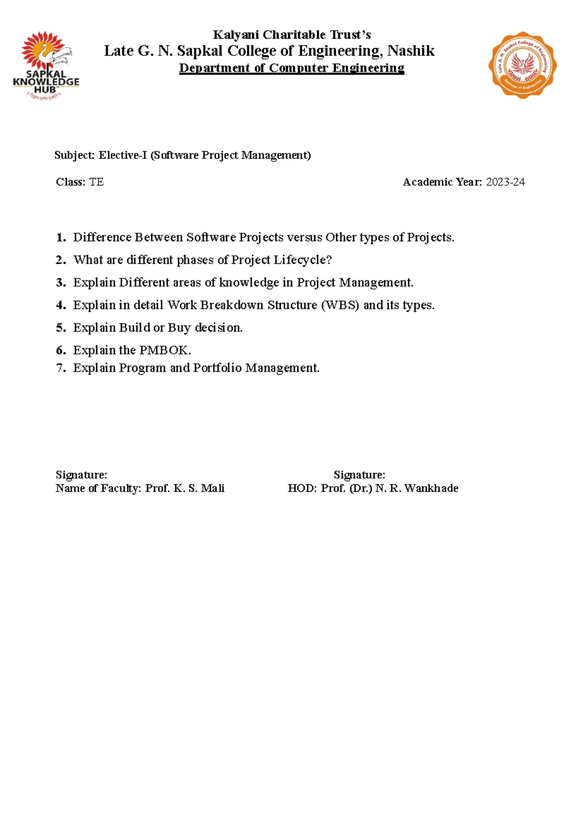 TE TOC Assignment no 3 - Kalyani Charitable Trust's Late G. N. SAPKAL ...