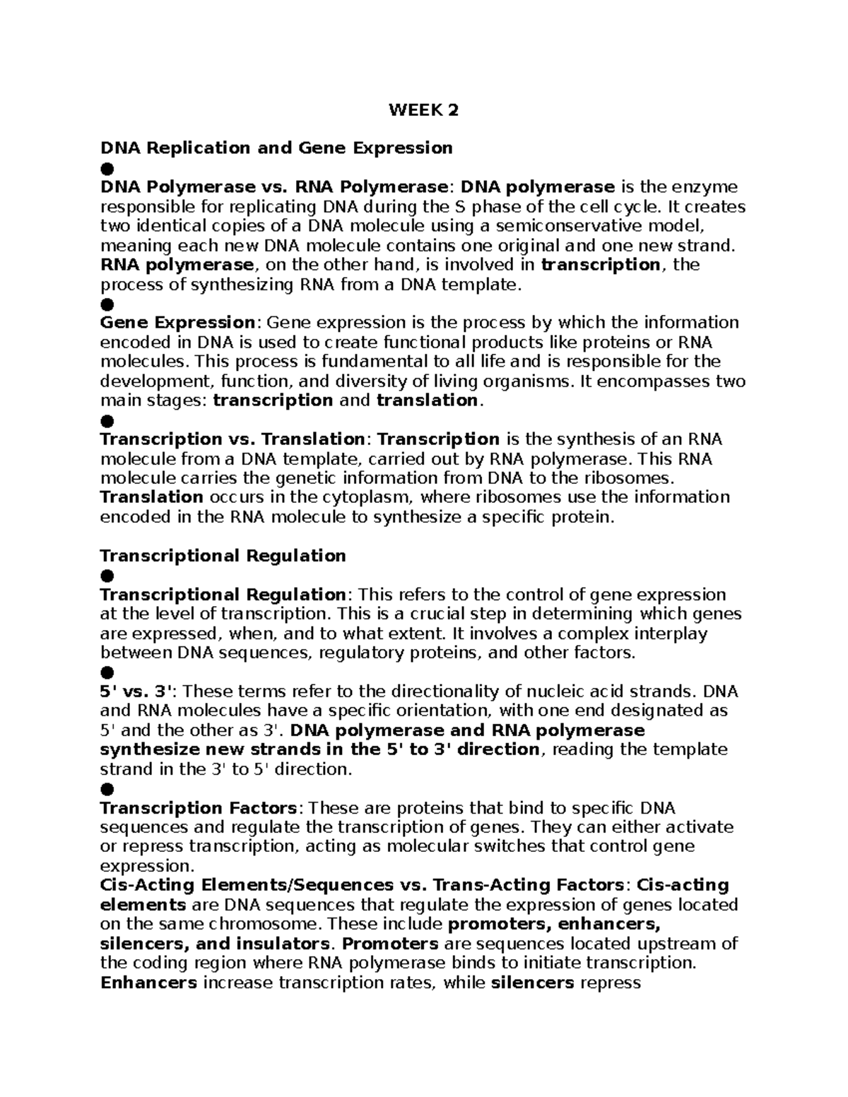 BIO2040 Week 2: DNA Replication, Gene Expression & Transcription ...