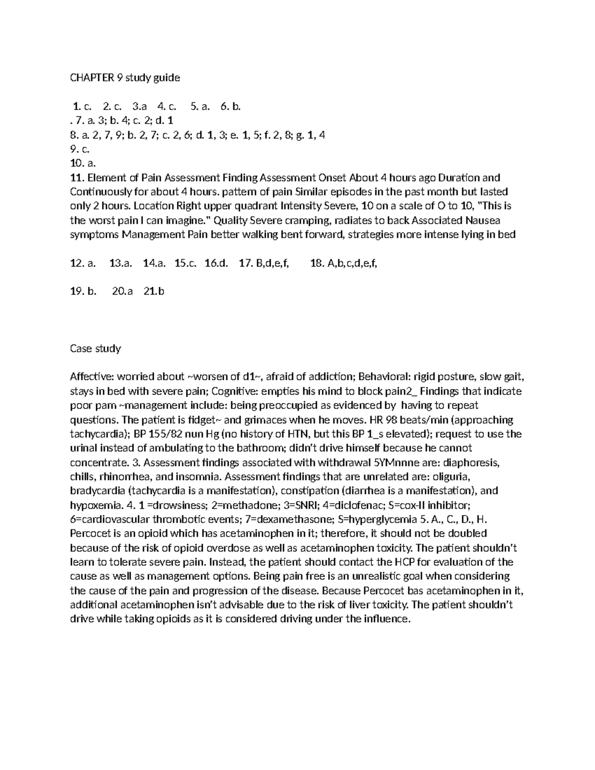 Chapter 9 Study Guide: Pain Assessment & Management Insights - Studocu