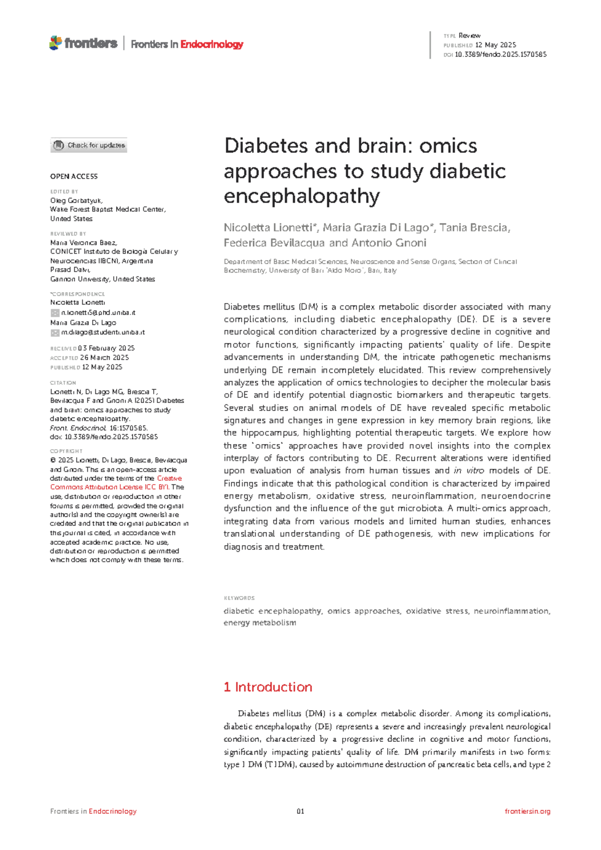 Diabetes and Brain: Omics Approaches to Diabetic Encephalopathy - Studocu