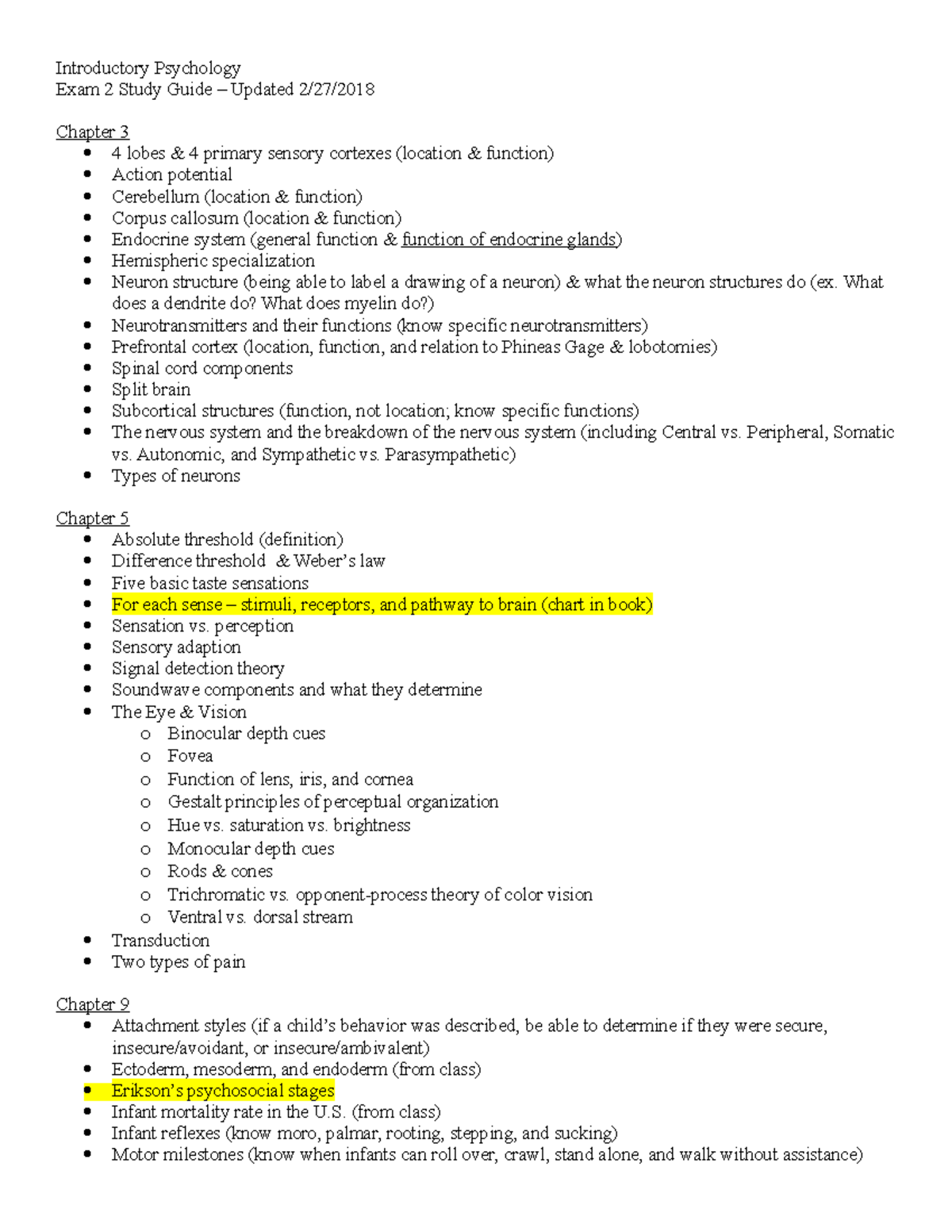 Introductory Psychology PSY 101 Exam 2 Study Guide & Notes - Studocu