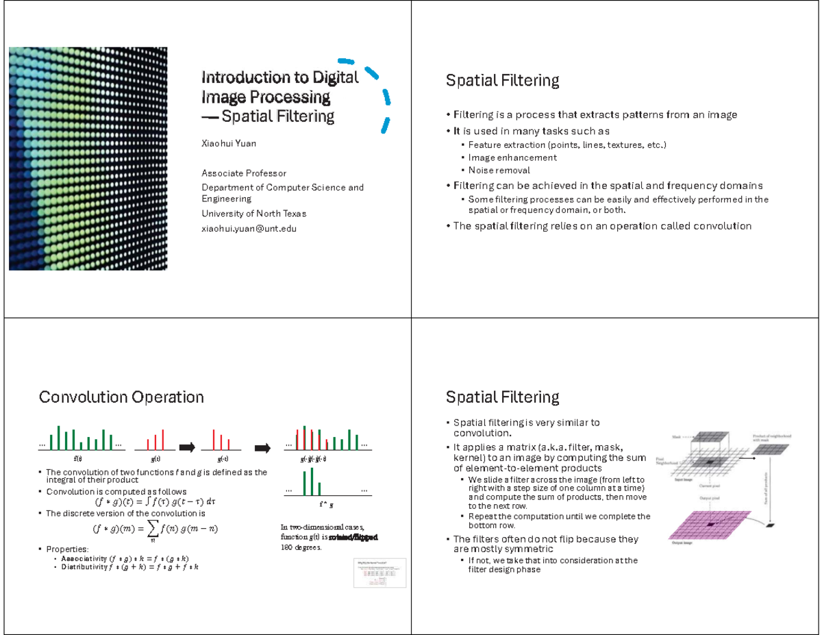 Introduction to Digital Image Processing - Spatial Filtering - Studocu