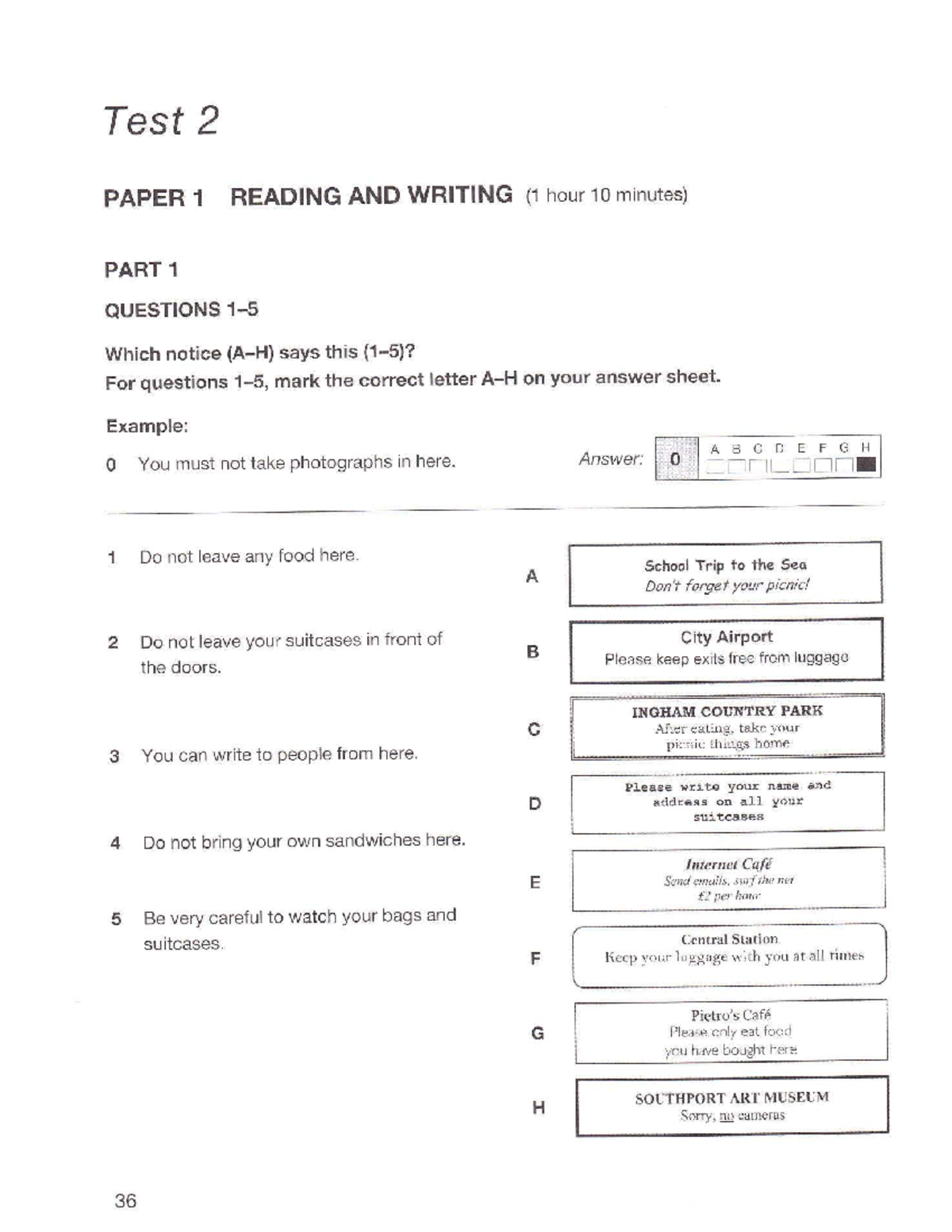 KET2 R - Test 2 Paper 1 Reading and Writing Practice - Studocu