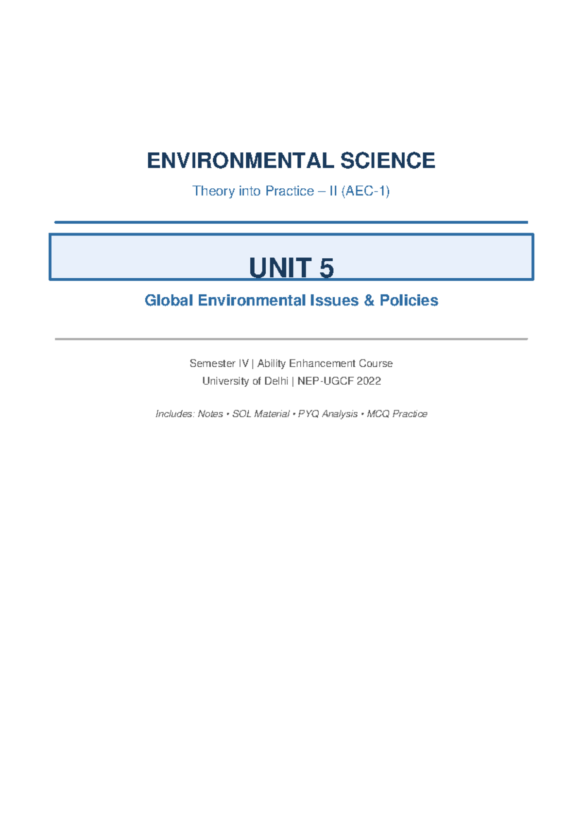 EVS Semester IV Unit 5: Global Environmental Issues & Policies Notes ...