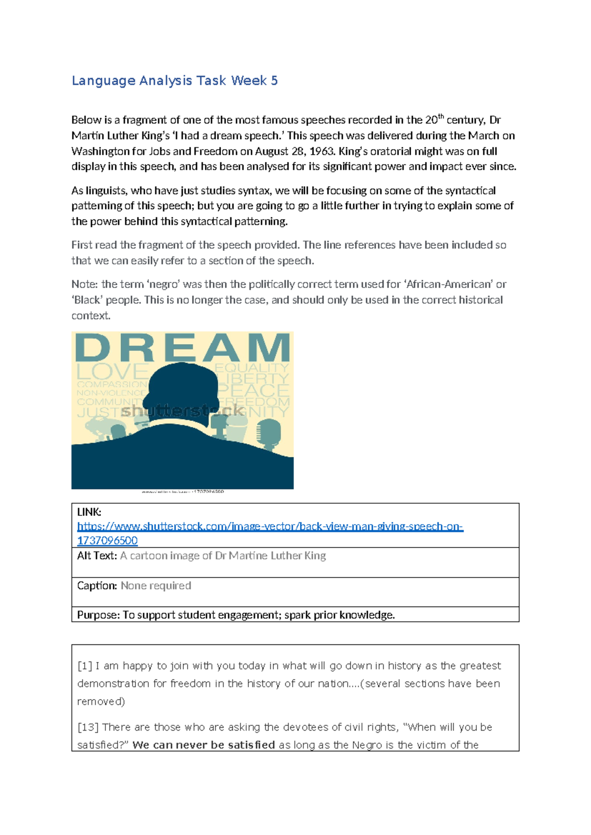 Language Analysis Task Wk 5: Dr. Martin Luther King's Speech - Studocu