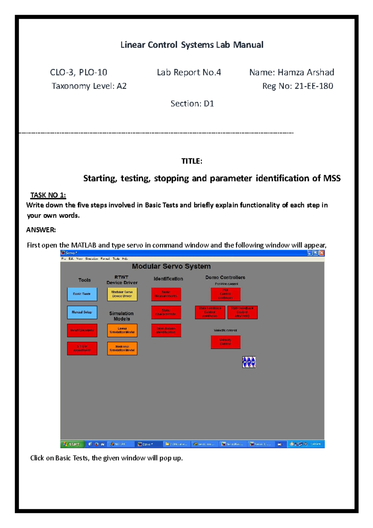 180 - Control System: MSS Operation & Simulation Lab Report - Studocu