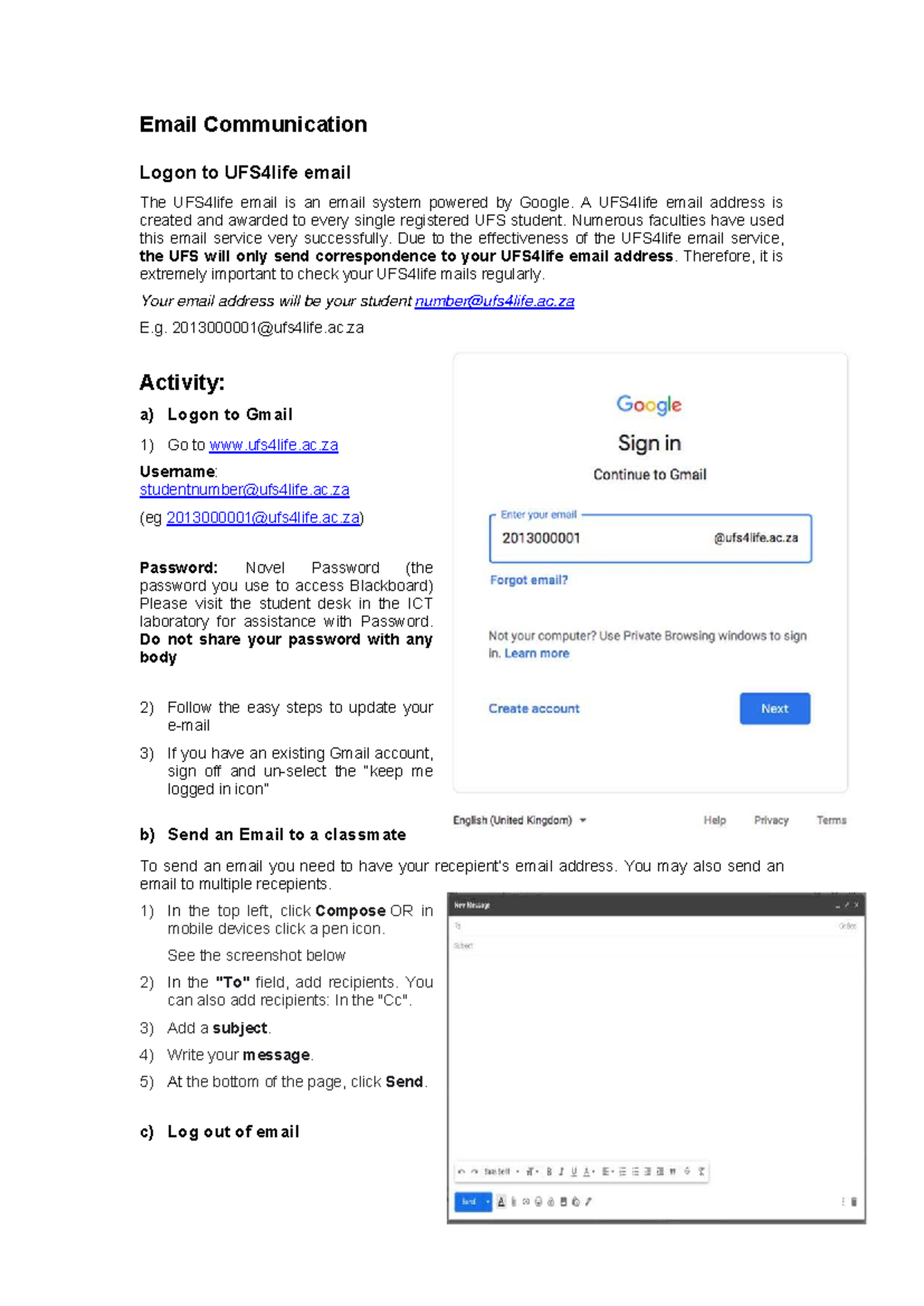 UFS4life Email Communication Guide - Studocu