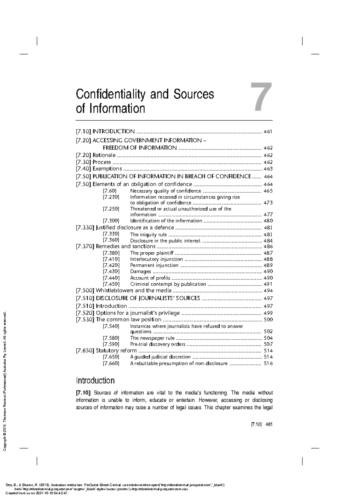 Australian Media Law - Chapter 7: Confidentiality & Source Information ...