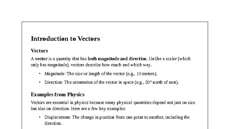 Vectors and Their Applications in Physics: A Study Guide (Course Code ...