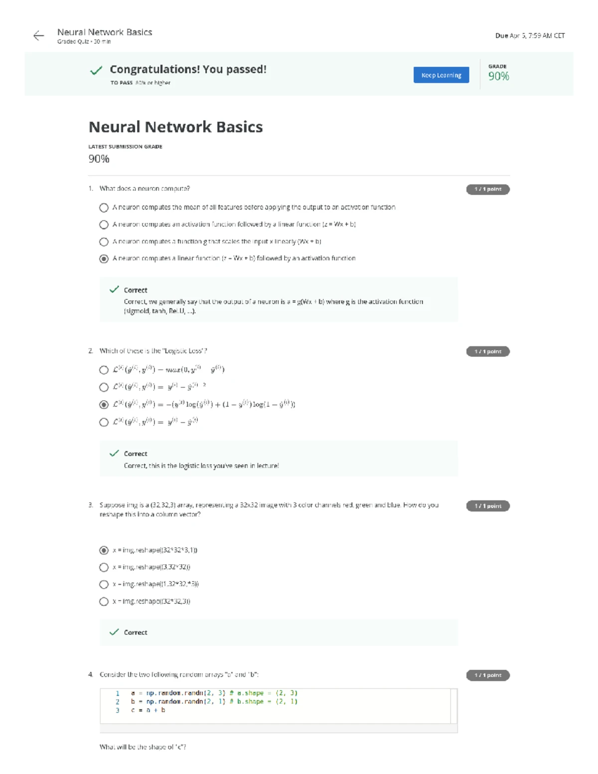 Deep Learning Neural Networks Quiz 3 - Shallow Networks Insights - Studocu