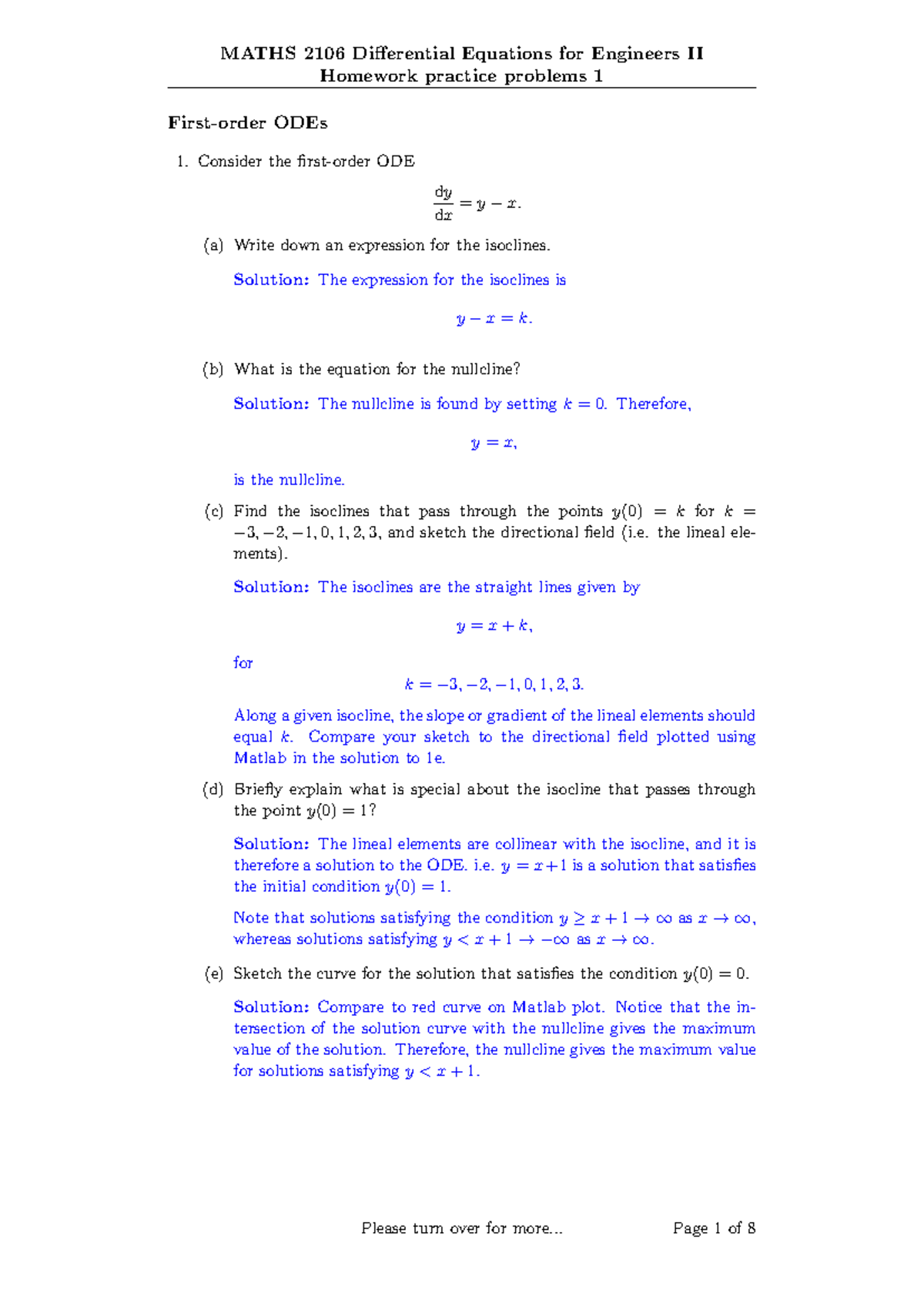 MATHS 2106 Differential Equations II Homework Practice Solutions - Studocu