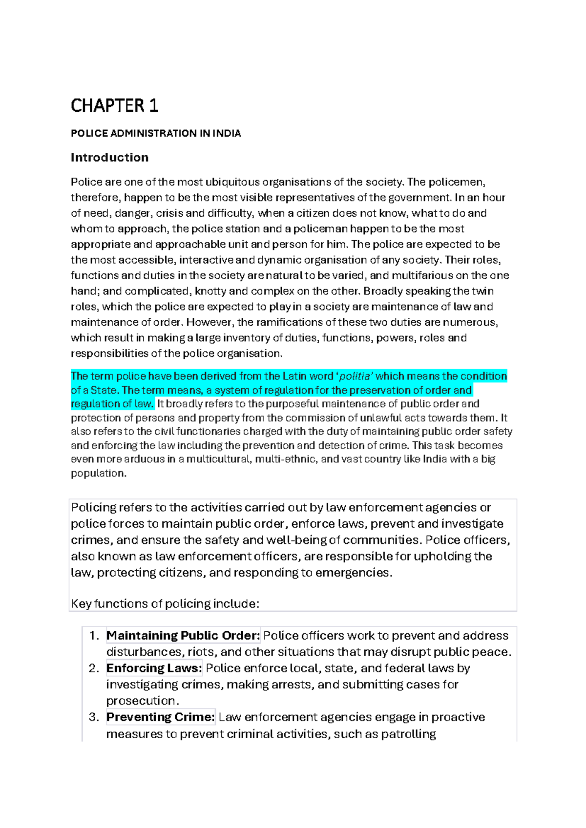 Criminology 3rd Sem: Policing and Police Administration in India - Studocu