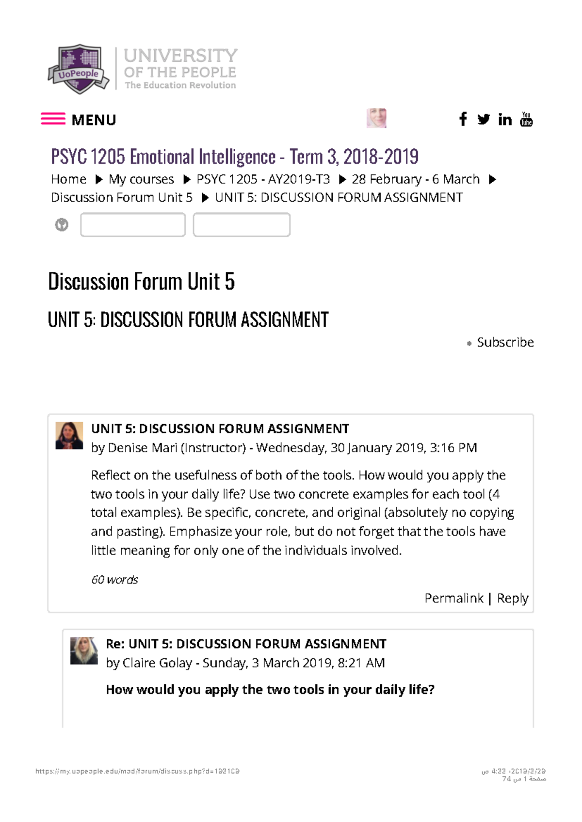 PSYC 1205 Emotional Intelligence Discussion Forum - Unit 5 Insights ...