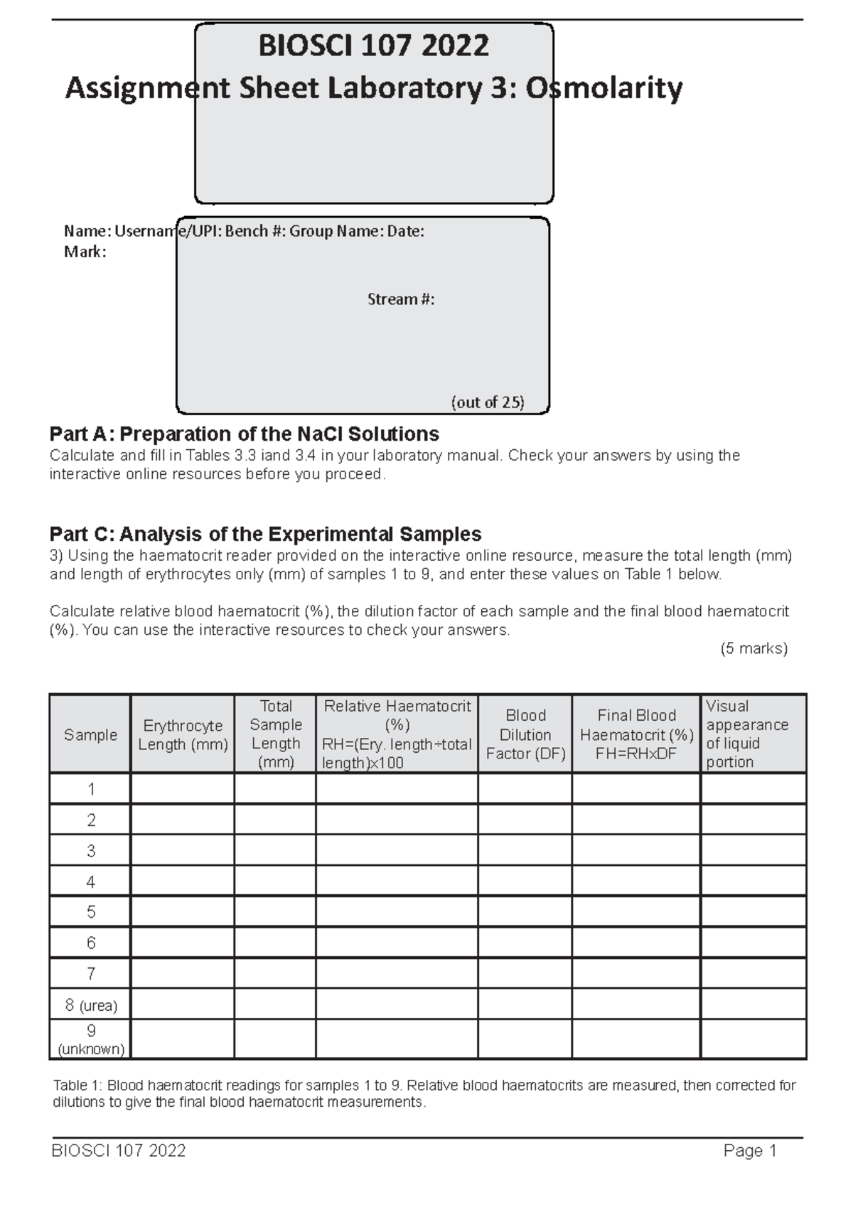 Lab 3 Assignment Sheet -Online 2022 - BIOSCI 107 2022 Page 1 BIOSCI 107 ...