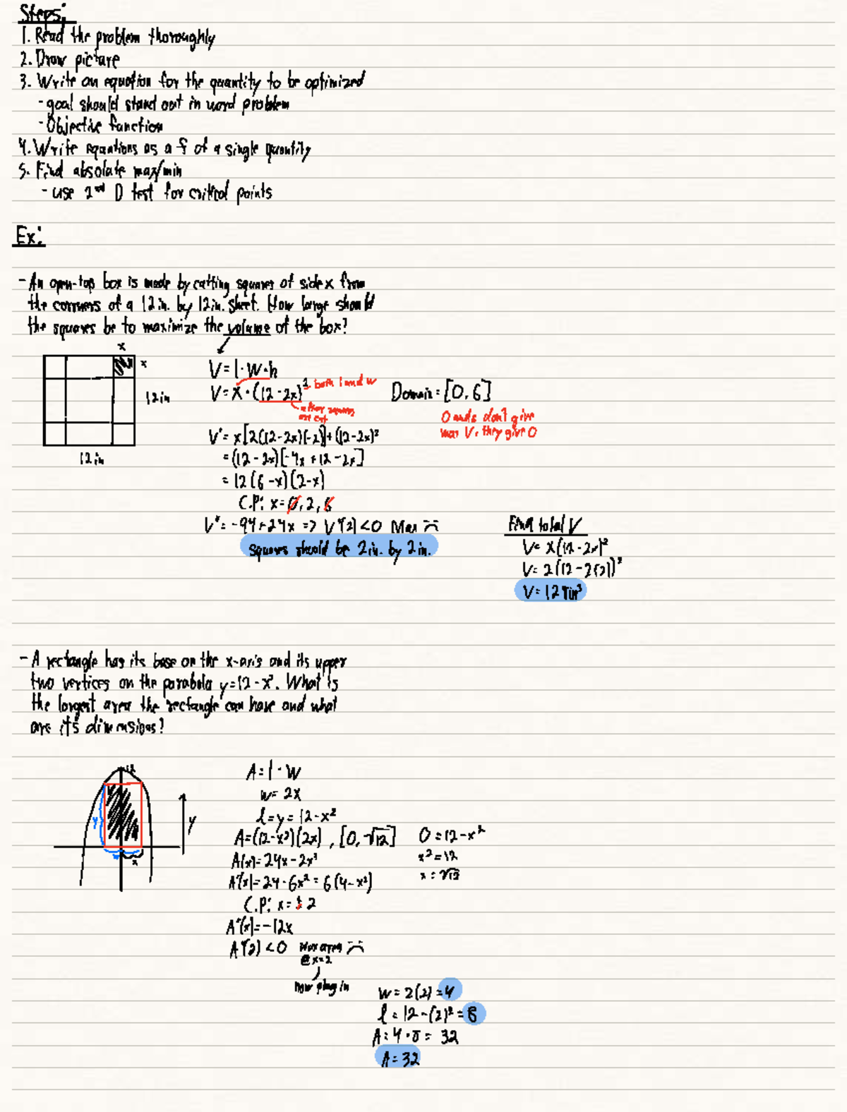 Applied Optimization: Steps for Maximizing Volume and Area - Studocu