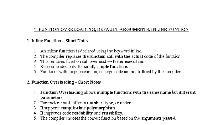 CS101 - Function Overloading, Default Args & Inline Functions Notes ...