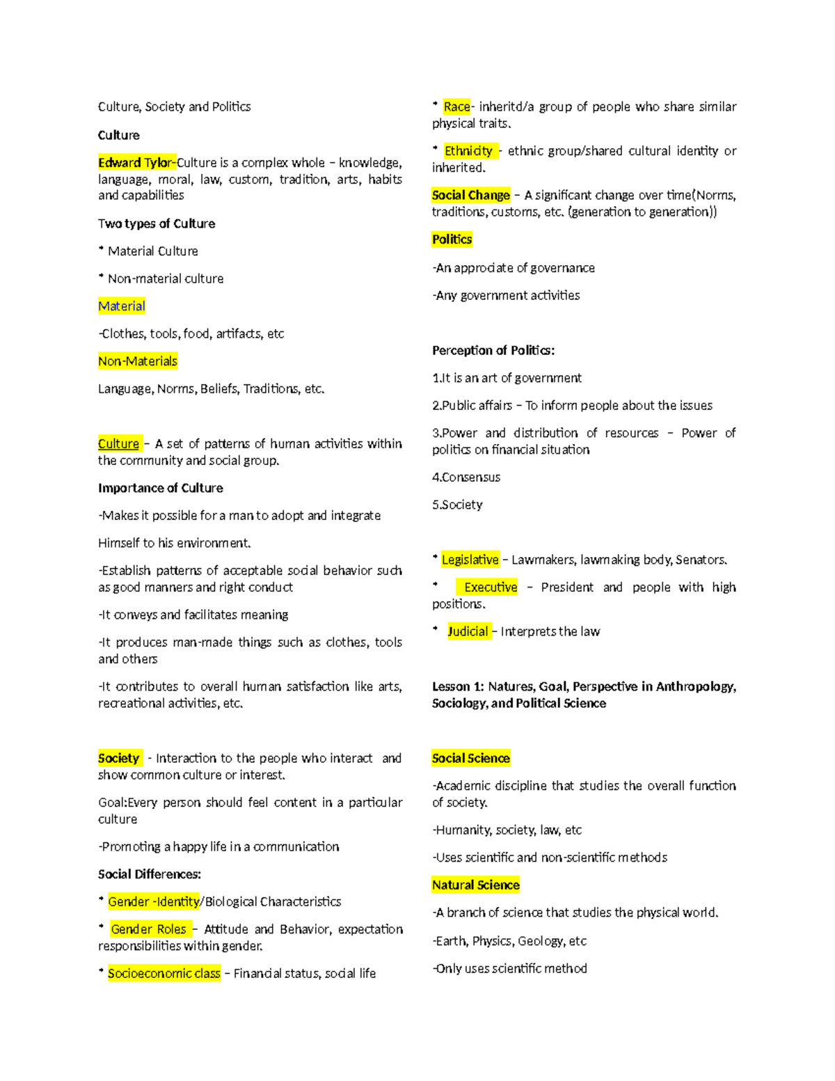UCSP- Reviewer 1: Culture, Society, and Politics Overview - Studocu