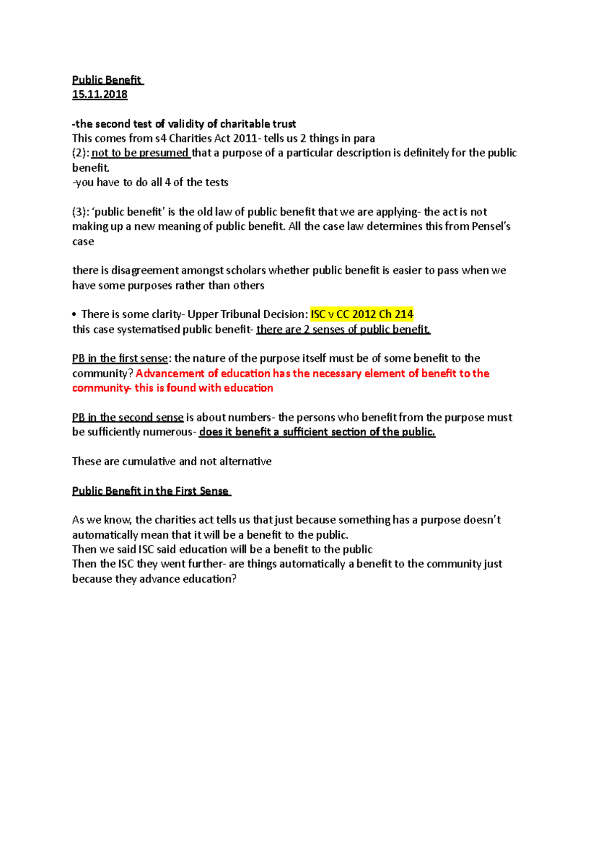 Public Benefit - Lecture Notes on Charitable Trust Validity - Studocu