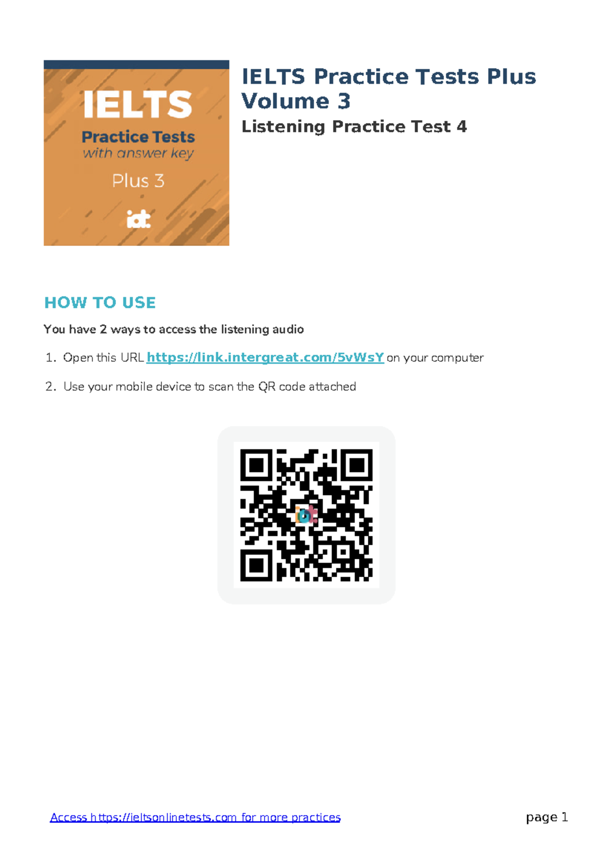 IELTS Listening Practice Test 4 - Volume 3 Guide - Studocu