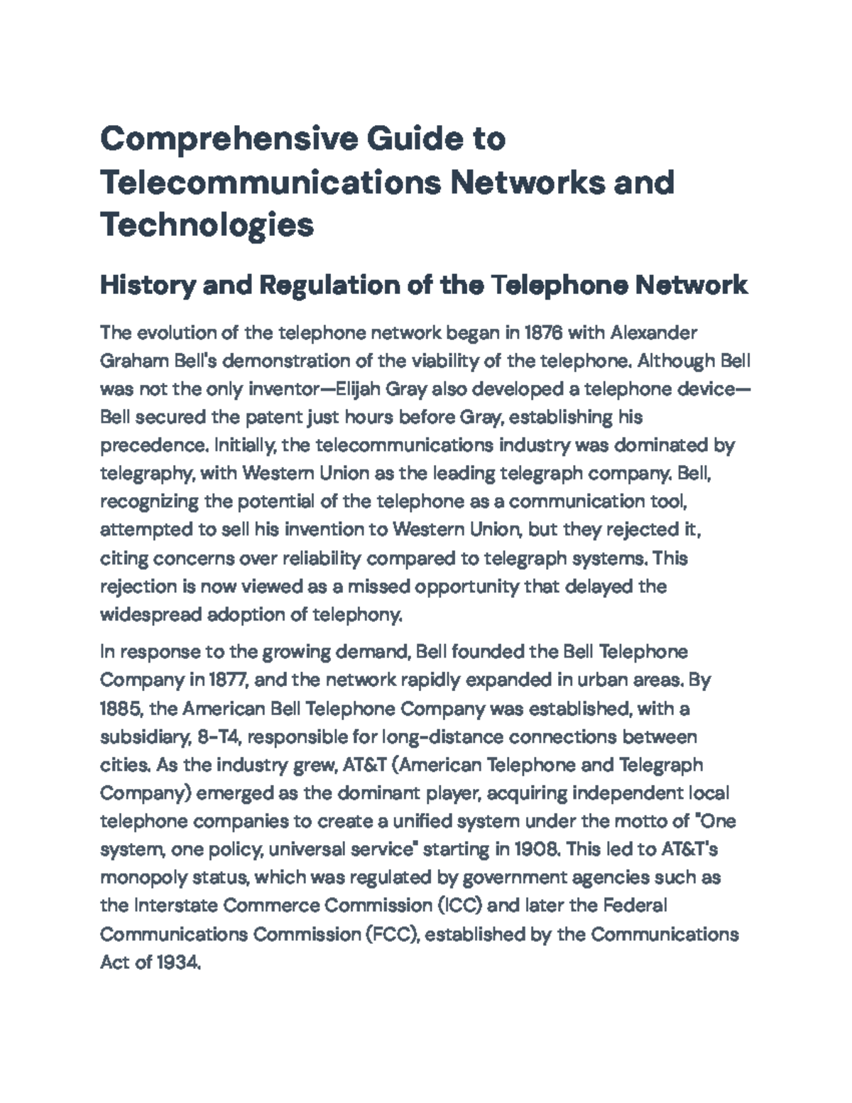 Telecommunications Networks & Technologies Overview (Course Code: TEL ...