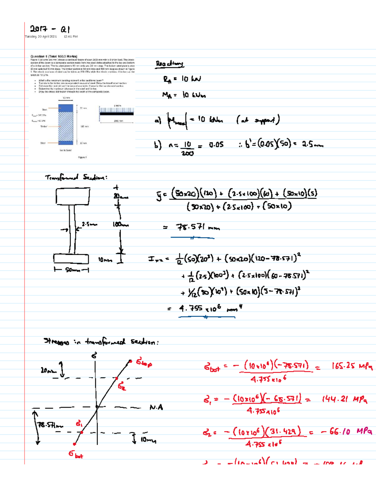 2017 MECH 101 Final Exam Solution: Cantilever Beam Analysis - Studocu