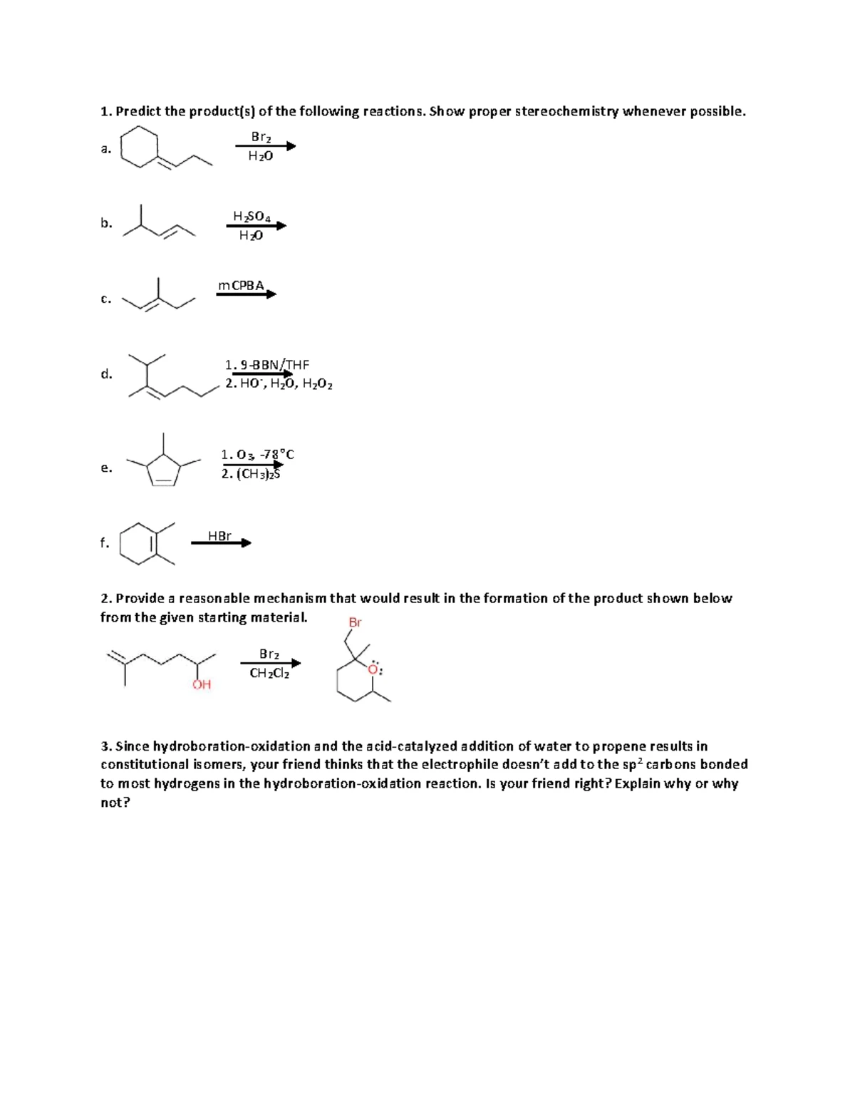 Ch. 7 - Practice Worksheet for Organic Chemistry Reactions and ...