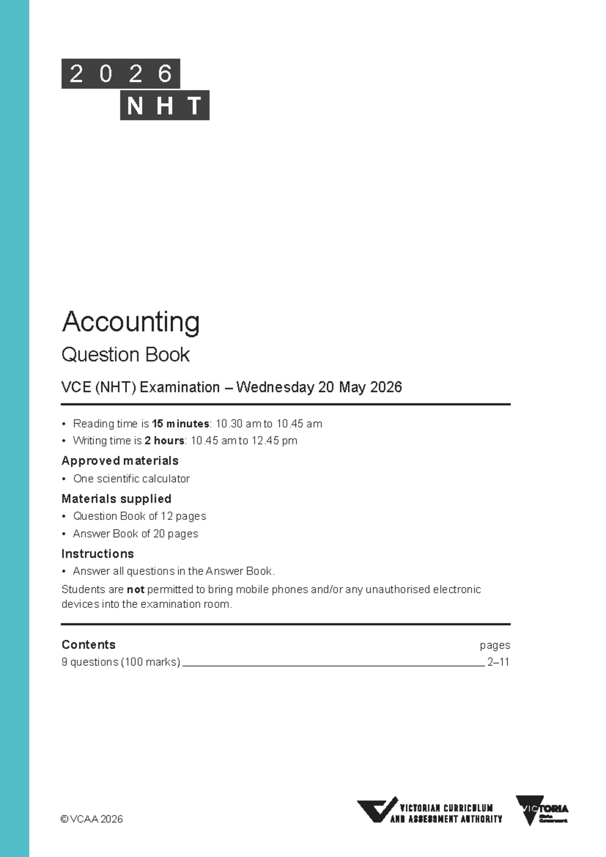 2026 VCE (NHT) Accounting Exam Question Book - Studocu