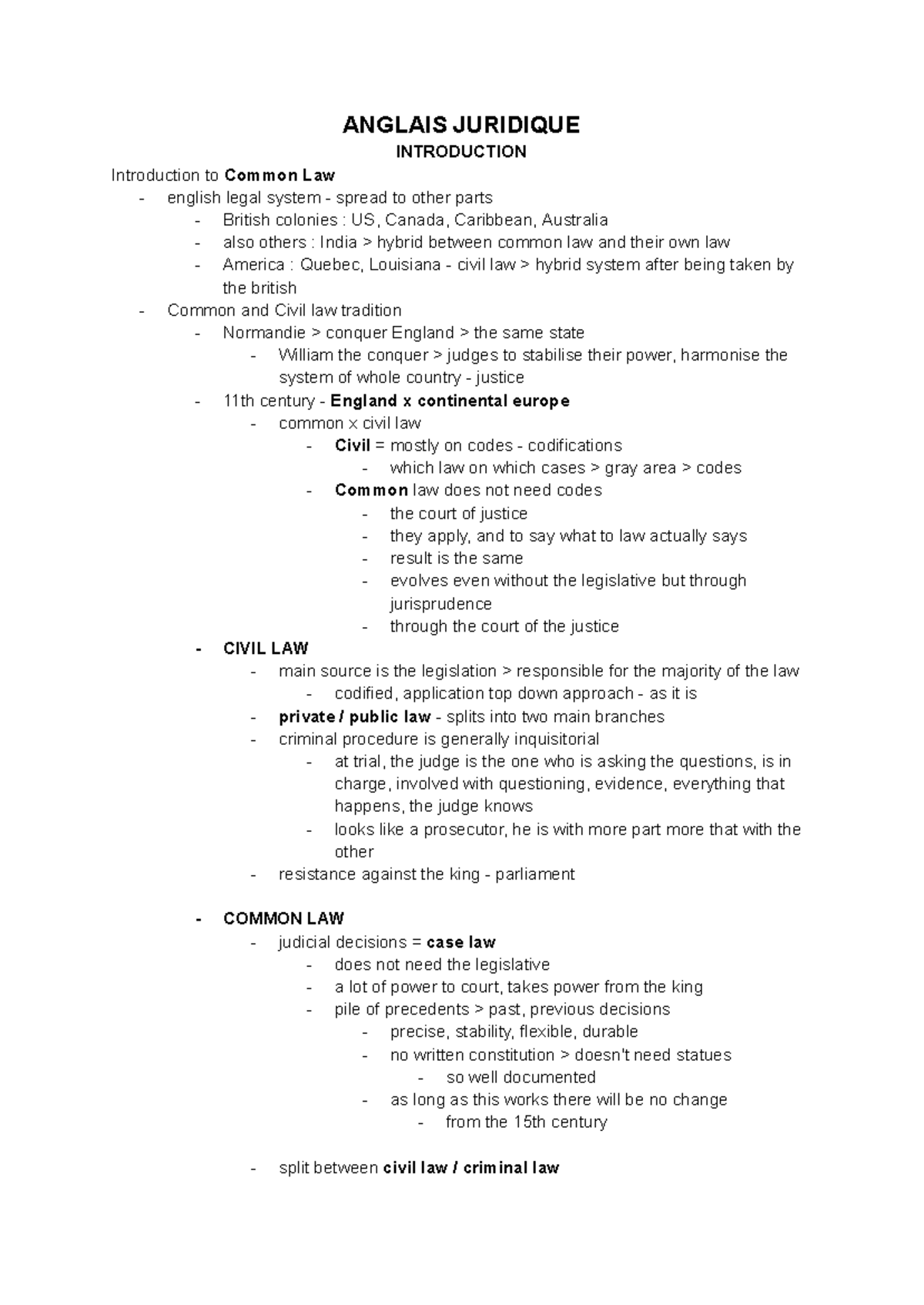 ANGLAIS JURIDIQUE 101: Introduction to Common and Civil Law Systems ...
