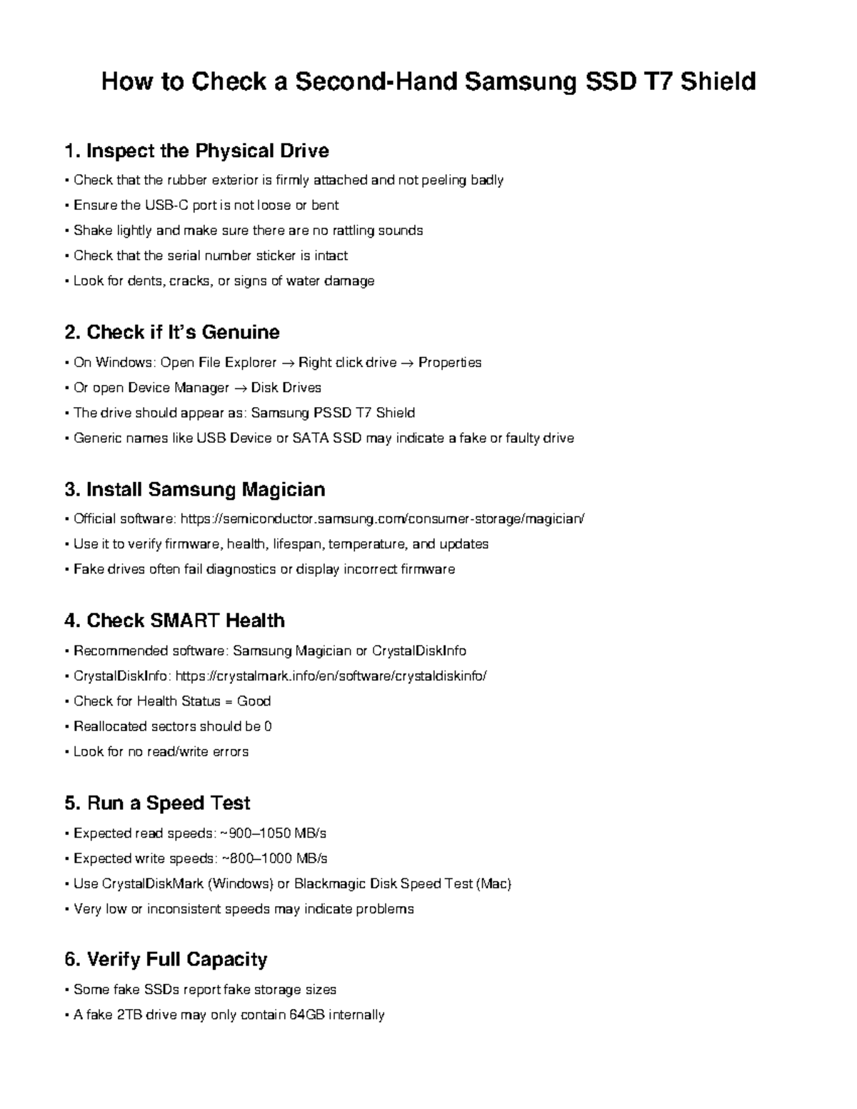 Samsung T7 Shield SSD Inspection Checklist - Studocu