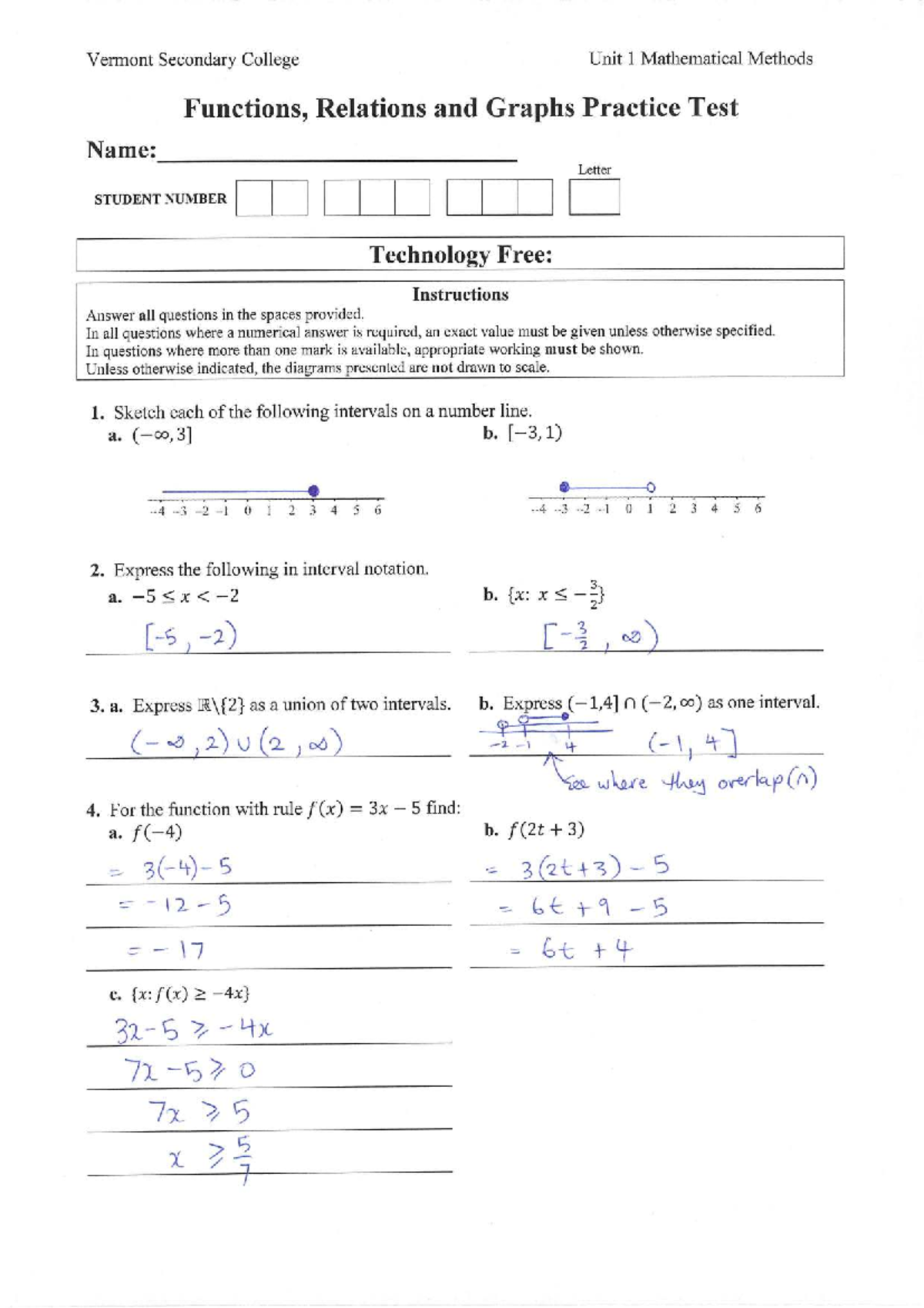 Vermont Secondary College Unit 1 Mathematical Methods Functions ...
