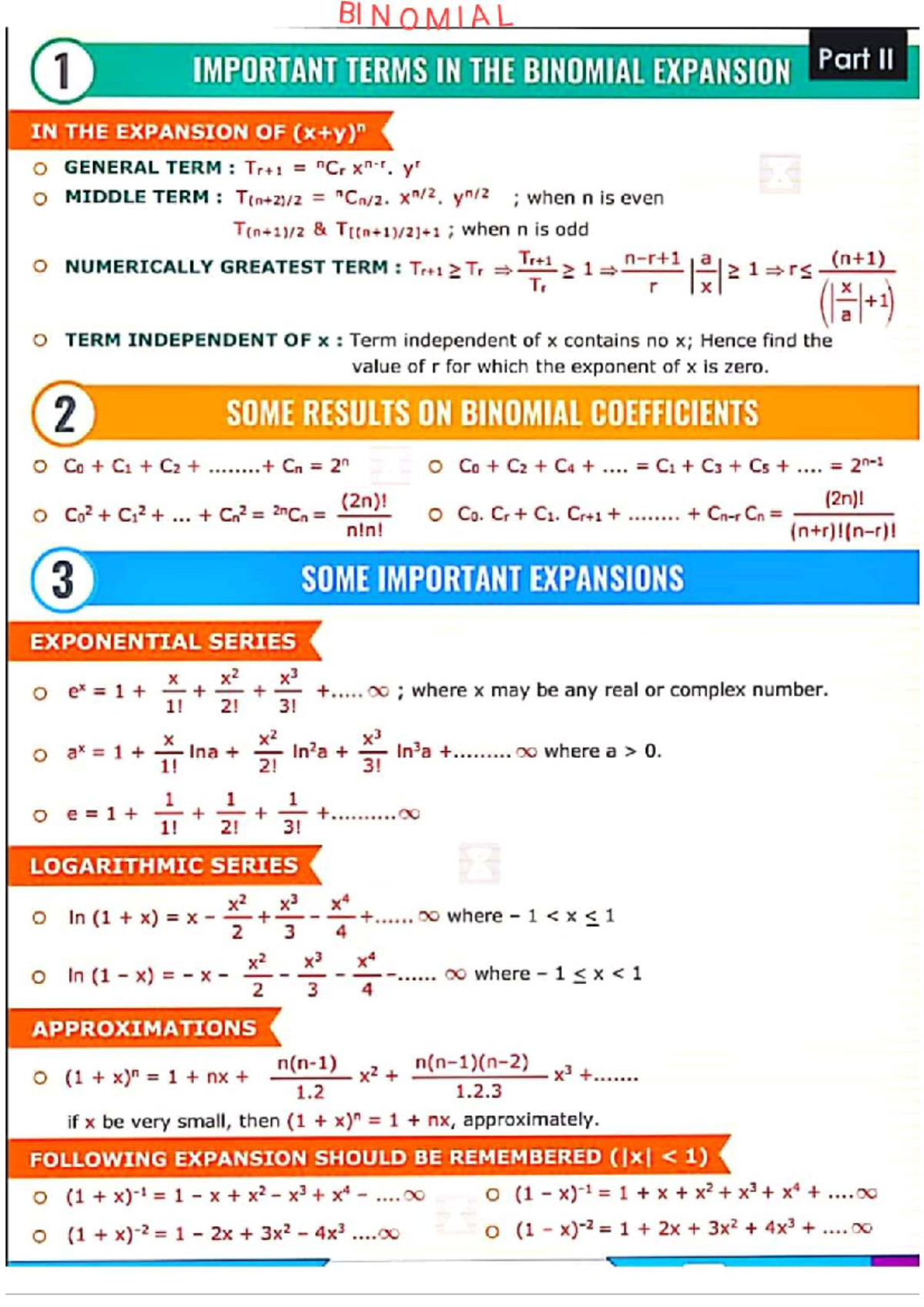 BINOMIAL EXPANSION & PROBABILITY FORMULAS - MATHS XII NOTES - Studocu