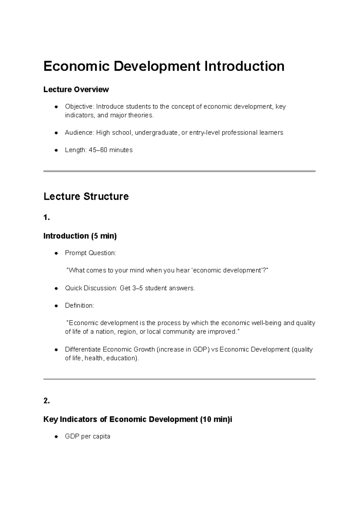 Economic Development Introduction Lecture Notes (ECO 101) - Studocu