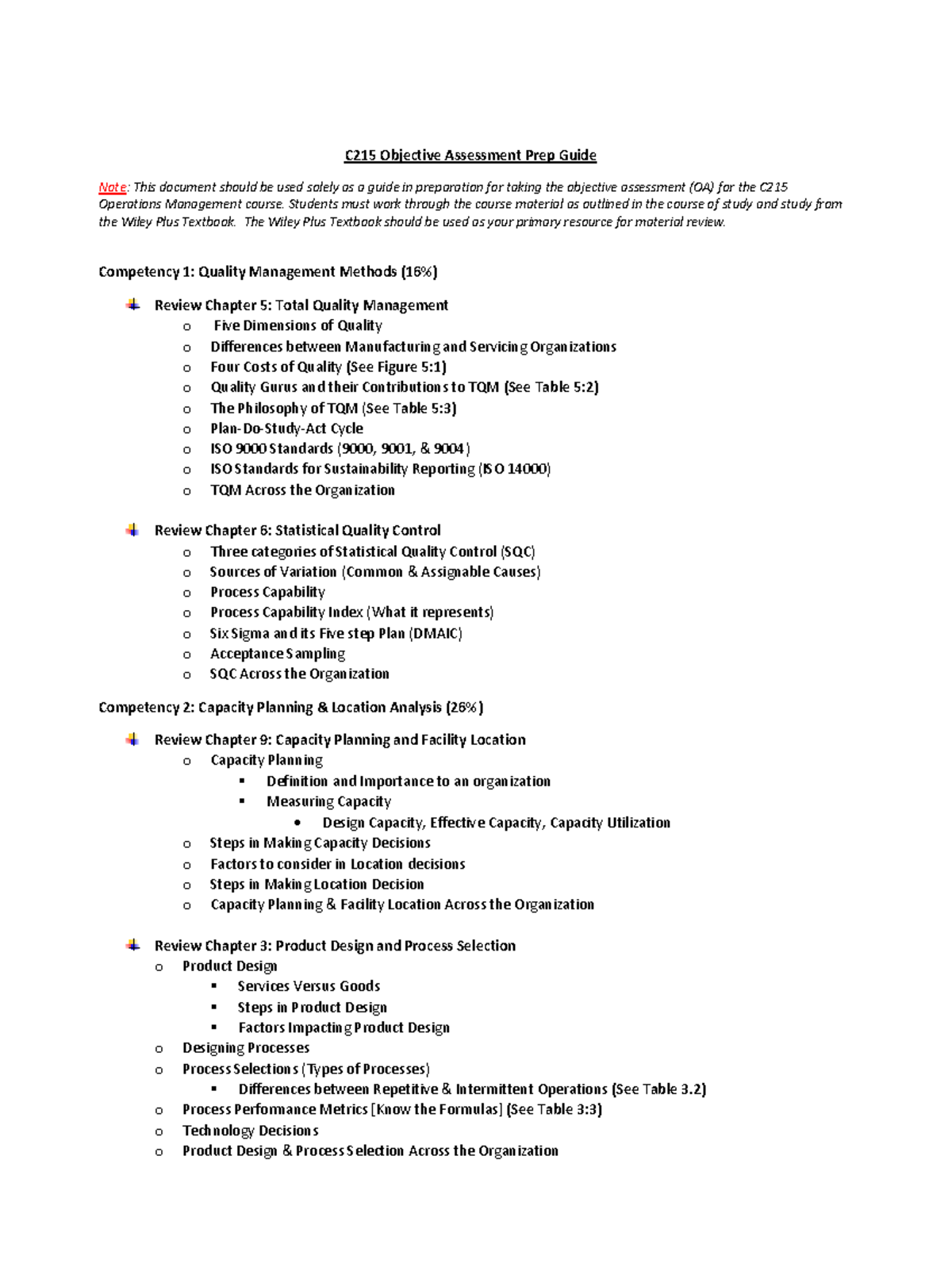 C215 Objective Assessment Study Guide for Operations Management - Studocu