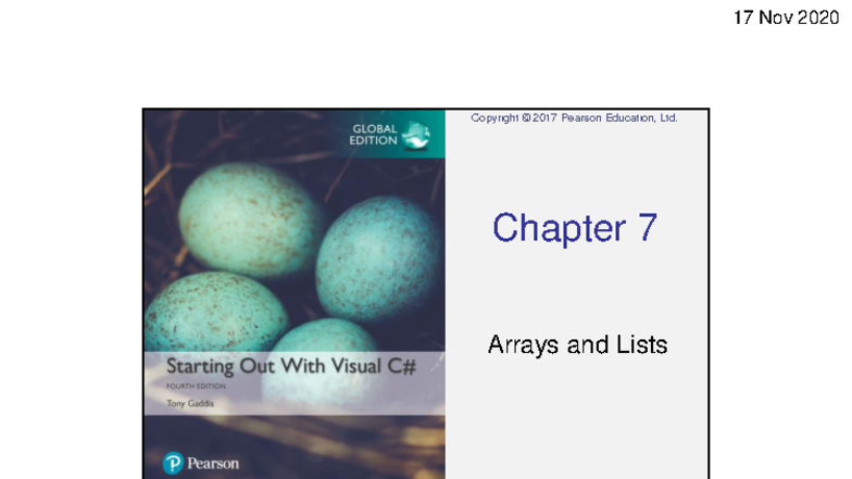 Arrays and Lists Overview - Ch 07 ISTN212 Notes - Studocu
