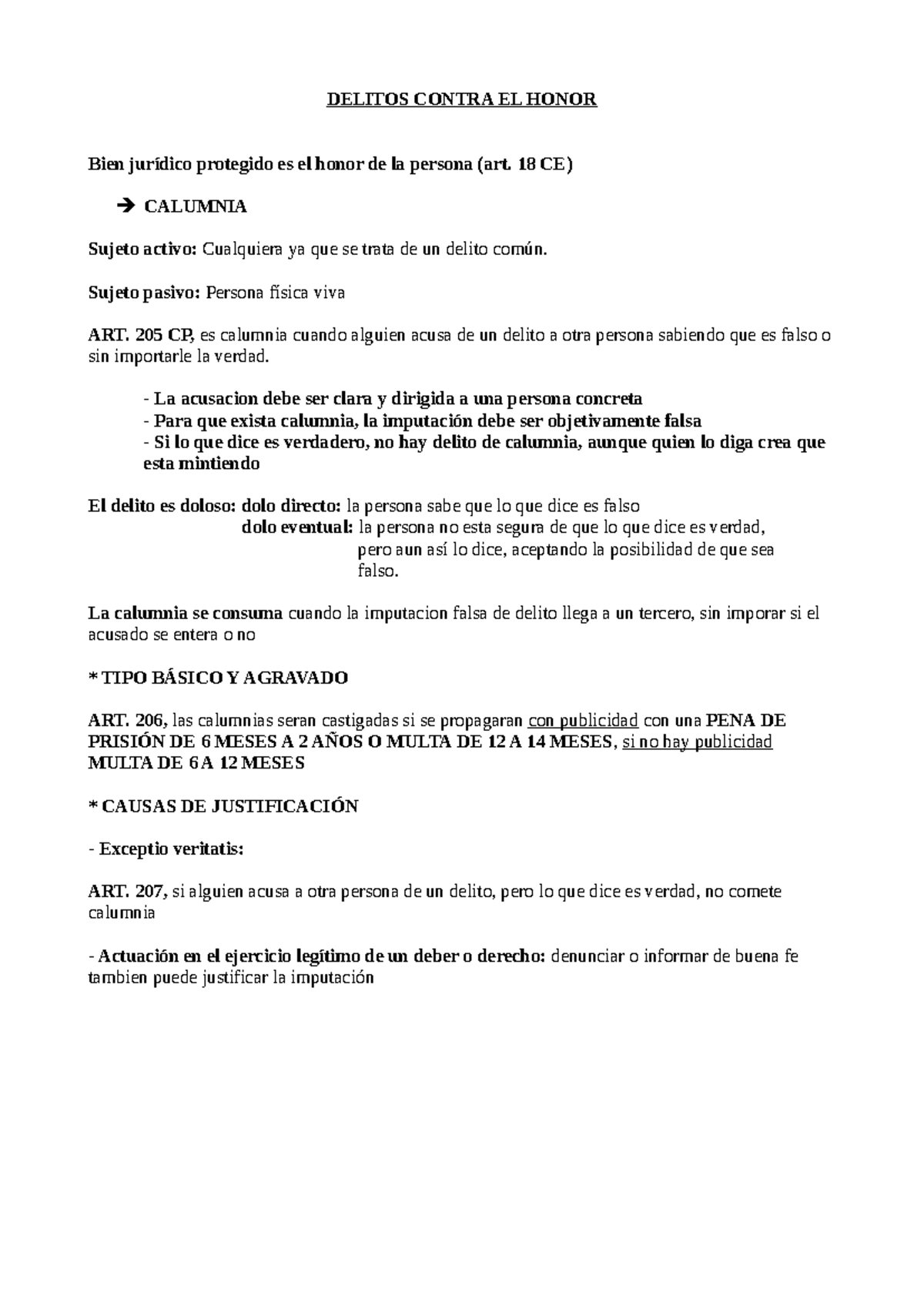 Delitos Contra el Honor: Calumnia y su Regulación (Doc. 9) - Studocu
