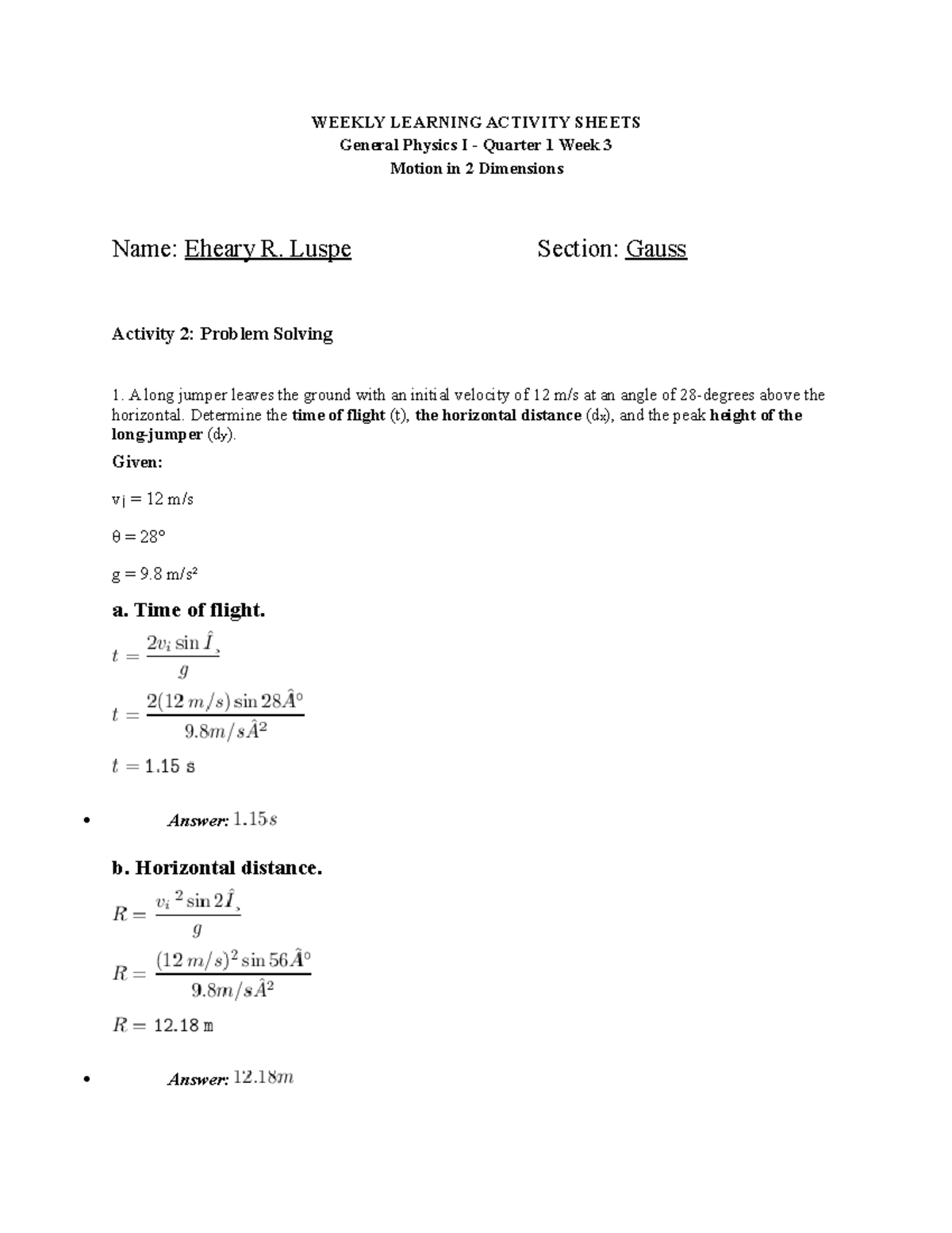 [Gen Physics Q1 M3] - WEEKLY LEARNING ACTIVITY SHEETS General Physics I ...
