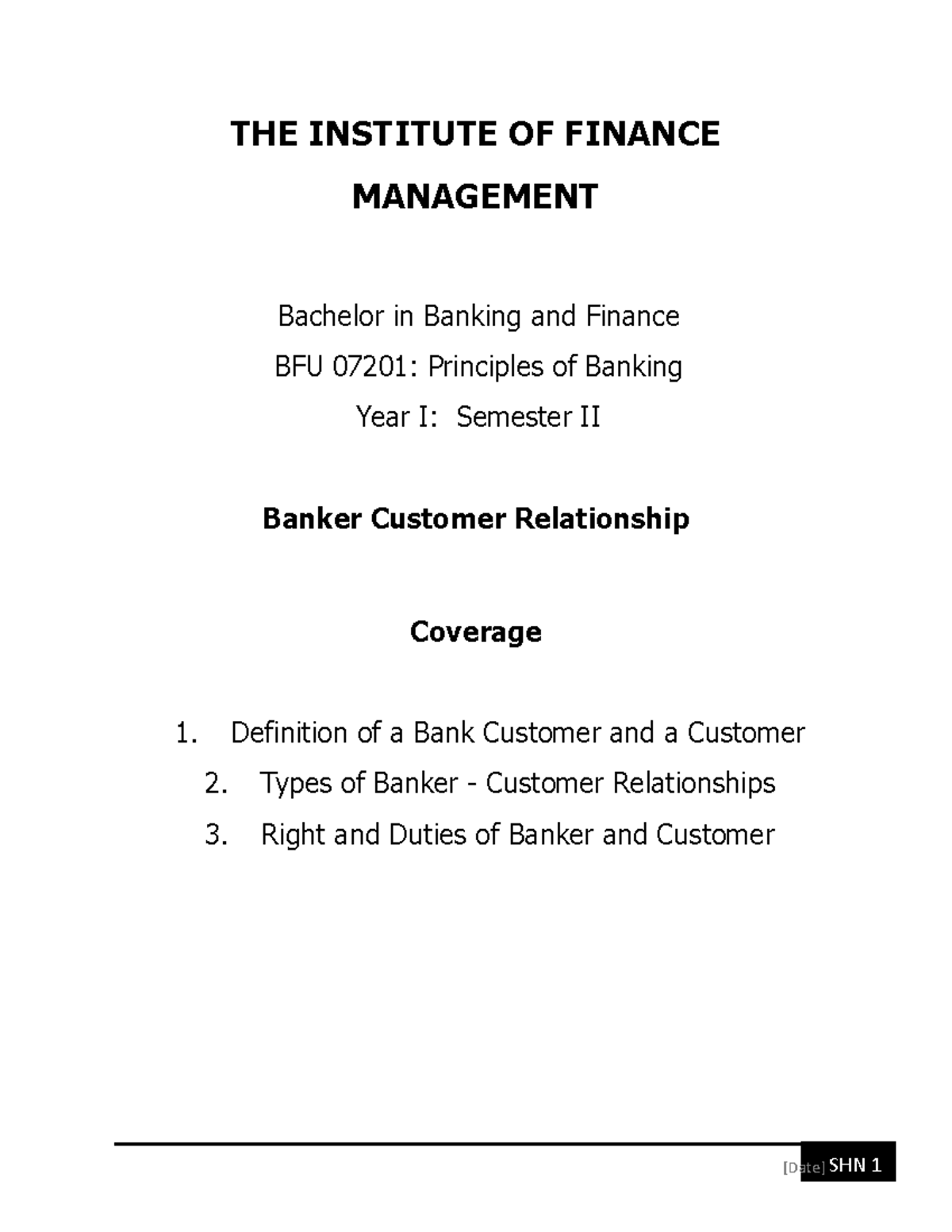 Banker-Customer Relationship Overview - BFU 07201 Principles of Banking ...