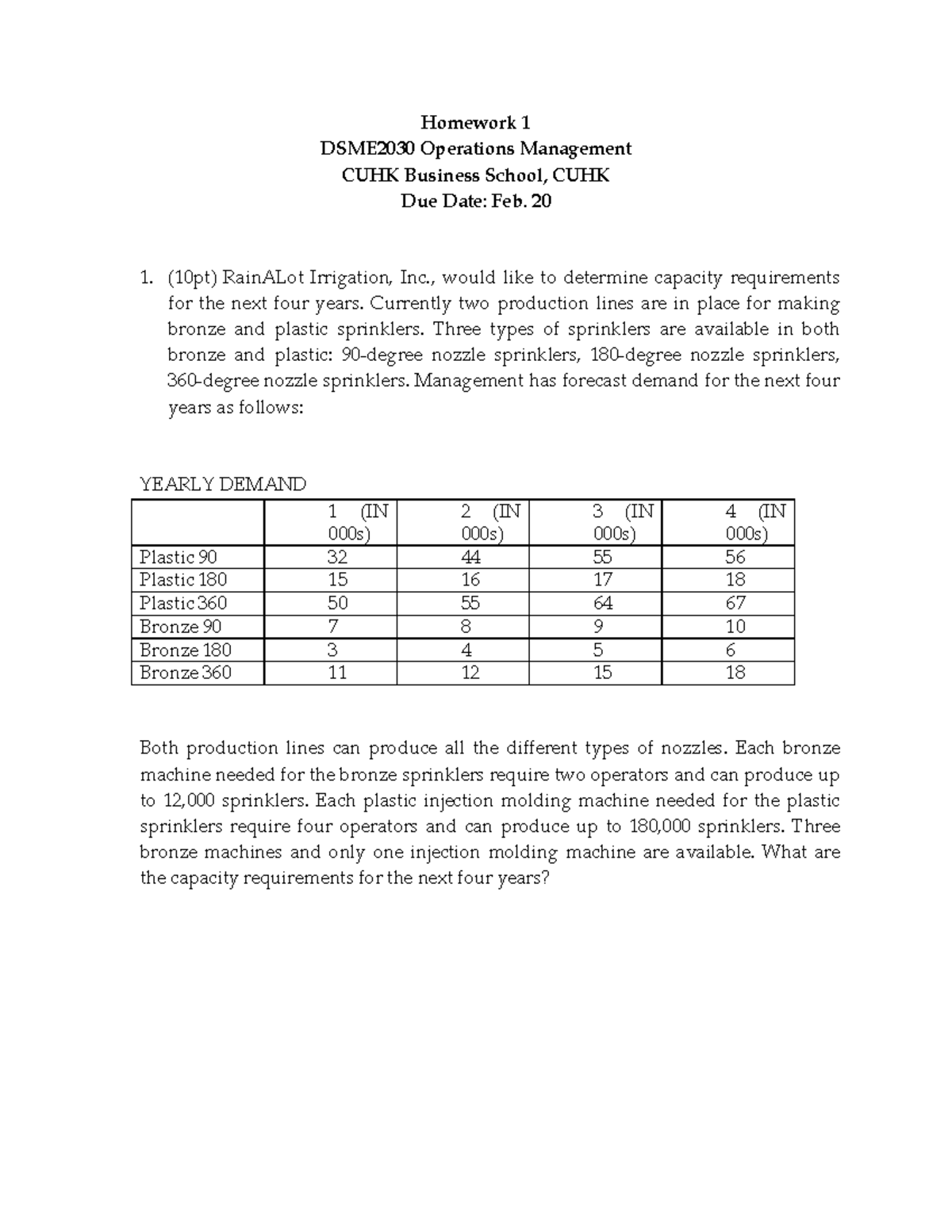 HW1 2030 - Operations Management Capacity Analysis and Decision Trees ...