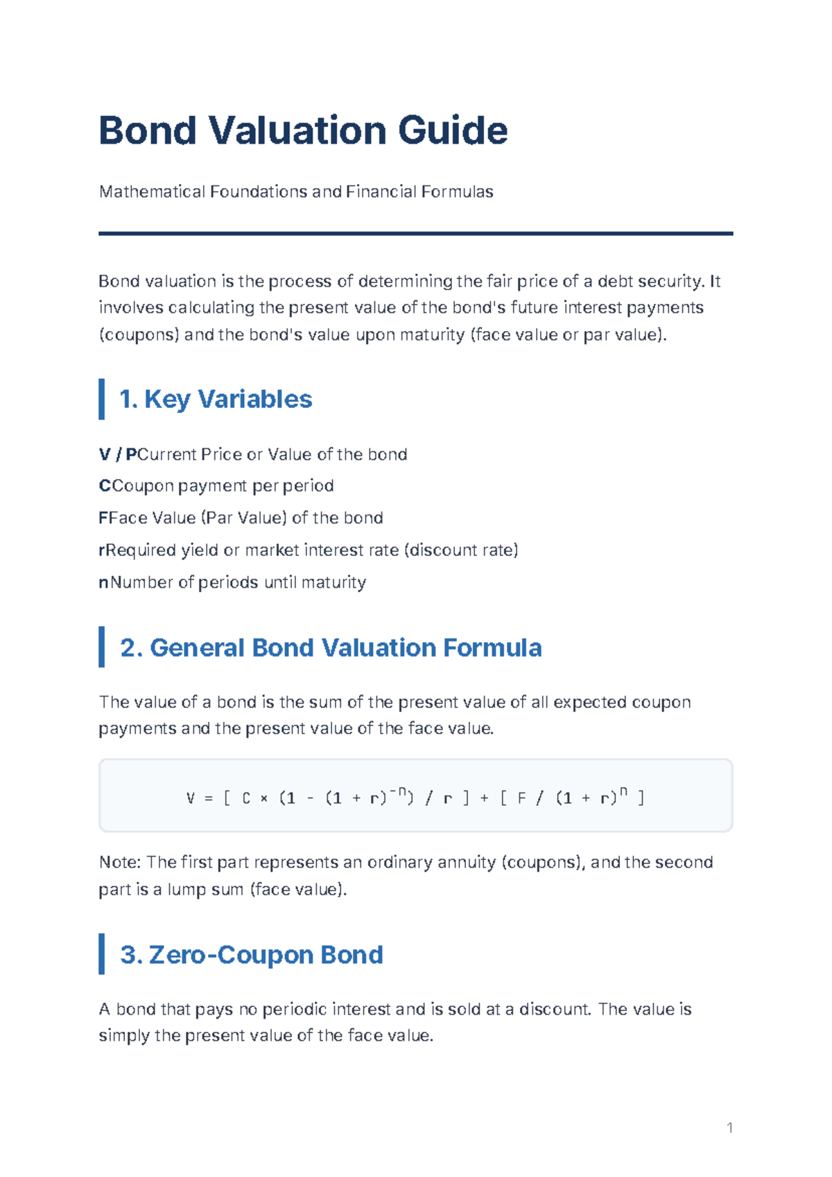Bond Valuation Guide: Mathematical Foundations & Formulas - Studocu