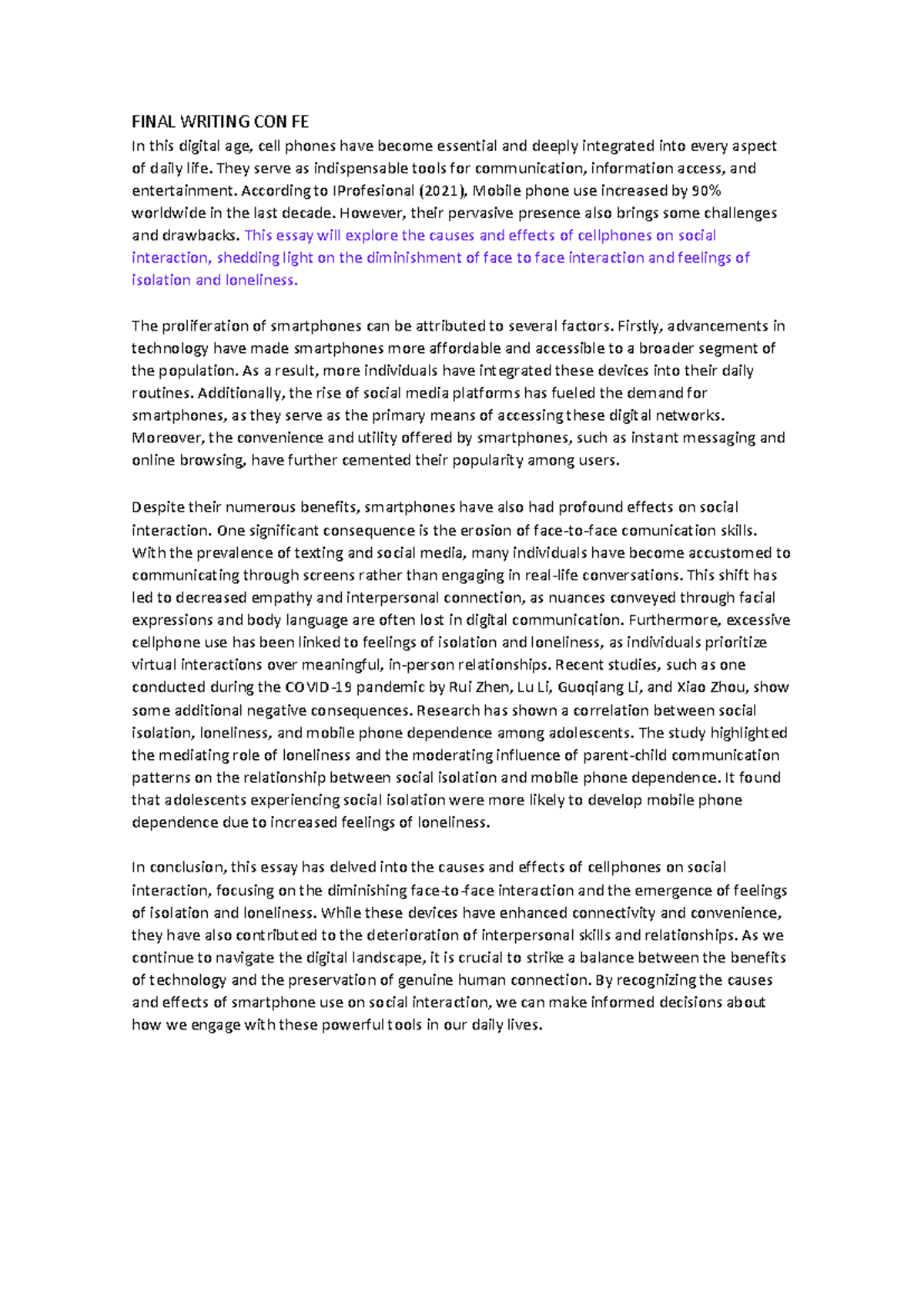 ARW3 Final Exam: Impact of Smartphones on Social Interaction - Studocu