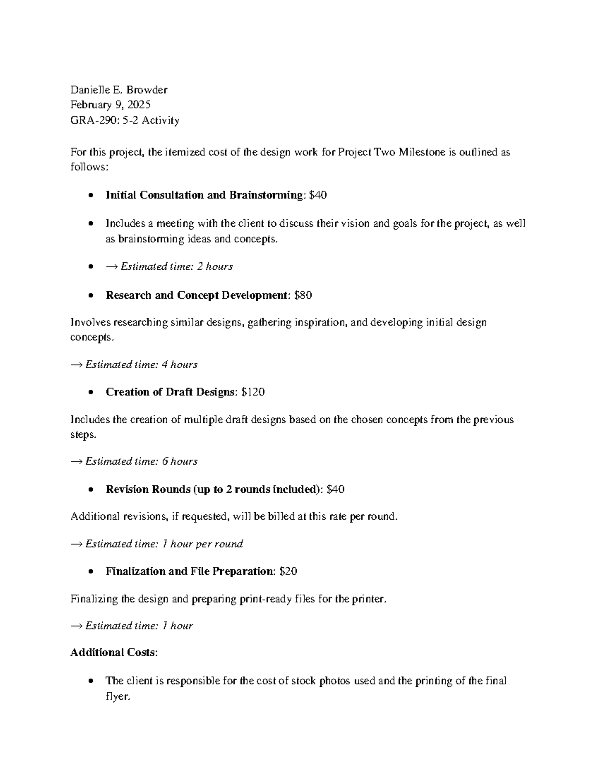 GRA-290: 5-2 Activity Work - Project Two Milestone Cost Breakdown - Studocu